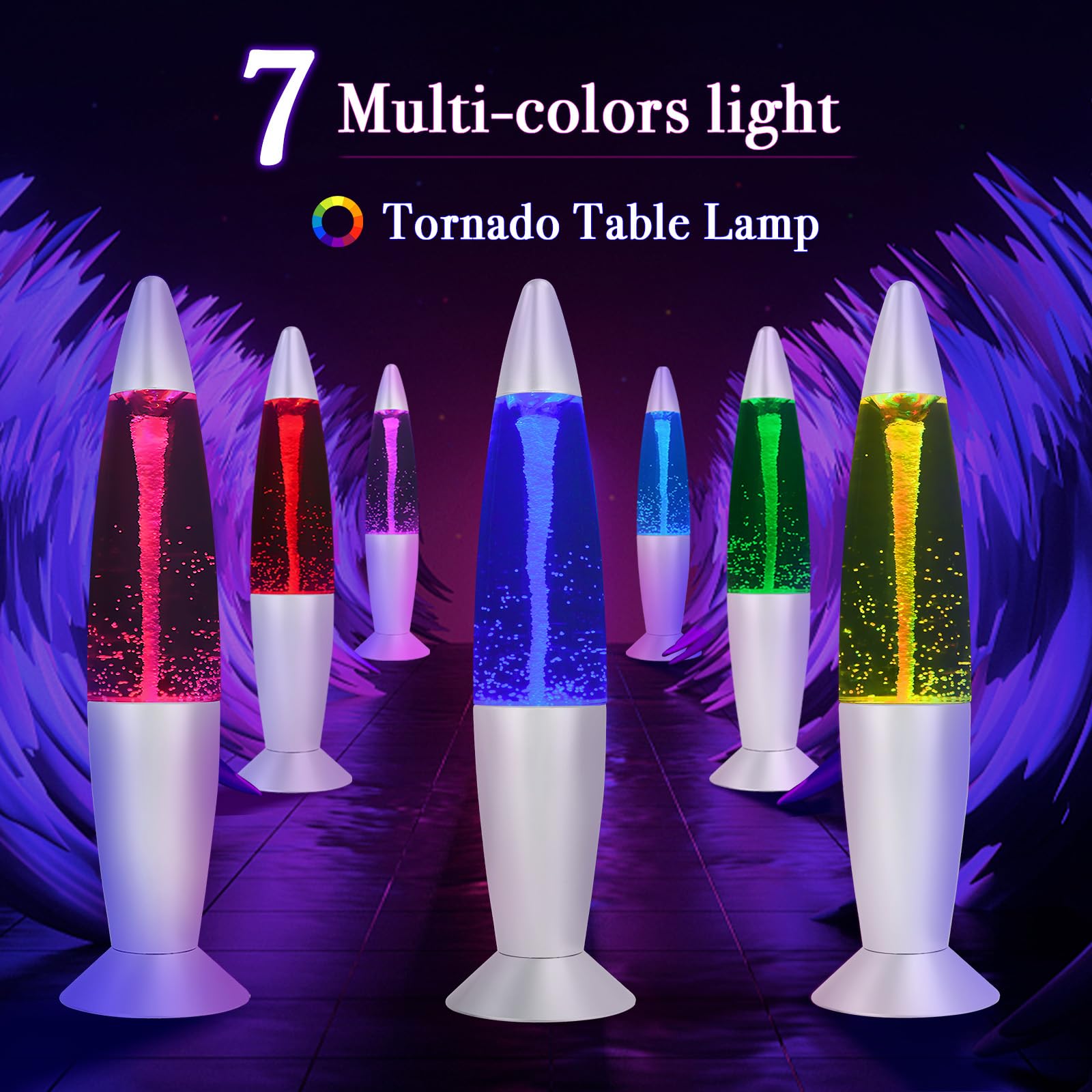 Vanful Tornado Glitter Lamp - Colorful Vortex Lights, USB Powered or 3AAA Battery, 13in Plastic, Mood Lighting for Home & Christmas