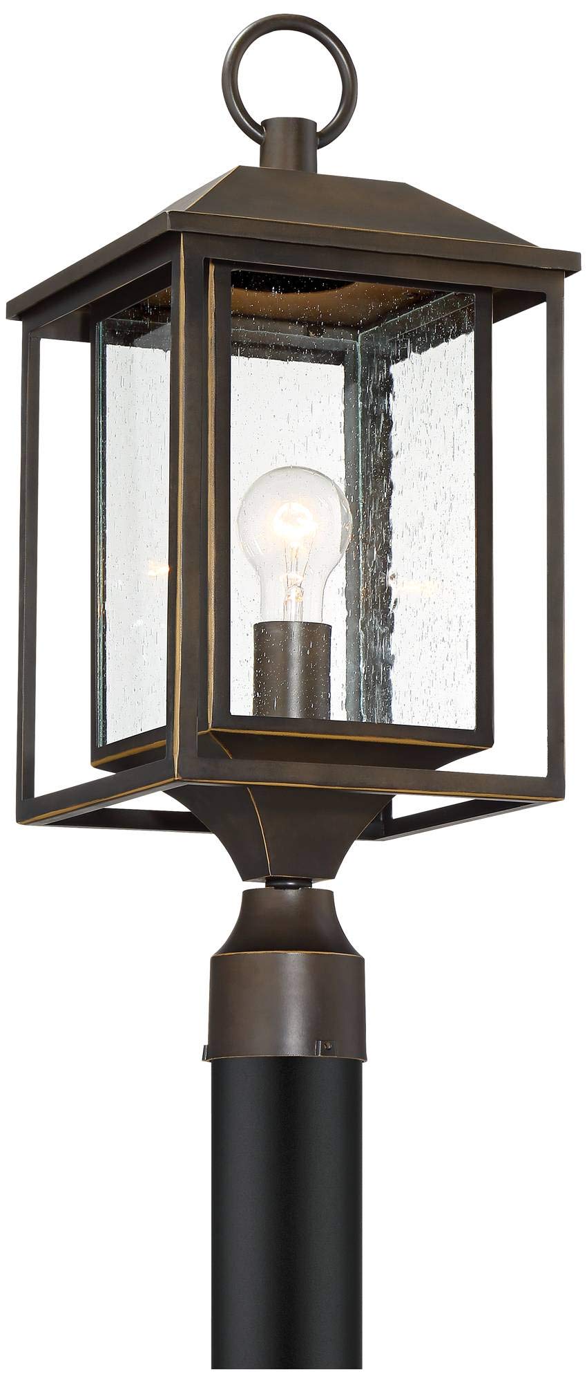 John Timberland Outdoor Post Light Fixture, Brown Bronze Metal, Textured Clear Glass, 21.5in for Porch, Patio, Yard, Walkway