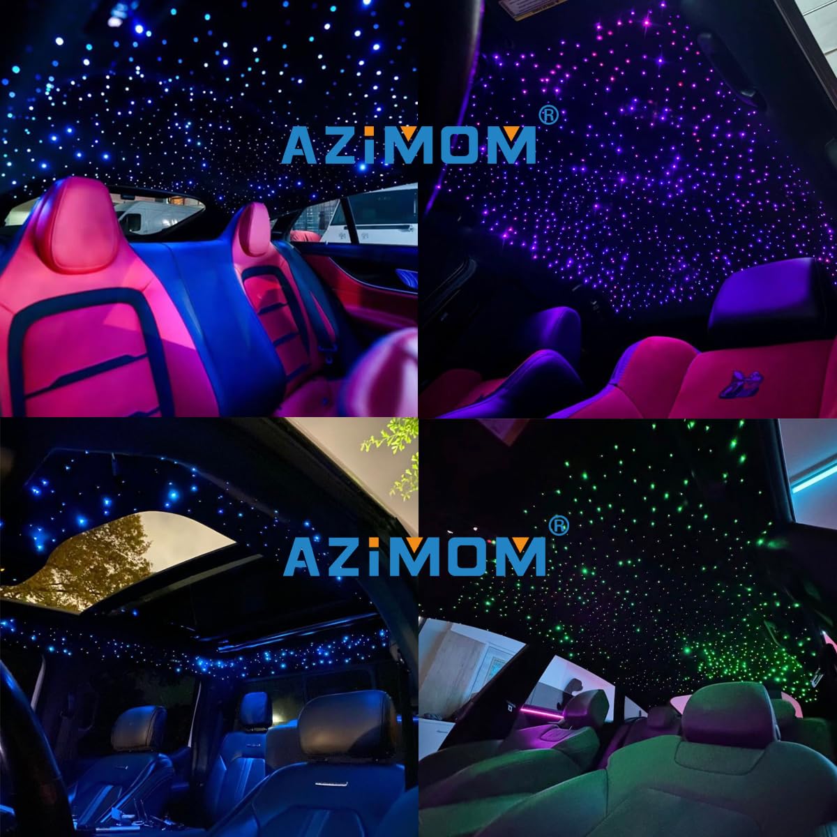 Azimom Dual Port 16W Twinkle Bluetooth Fiber Optic Lights Star Ceiling Light Kits Mixed860Pcs*13.1Ft Fibers Strands Sound Activa