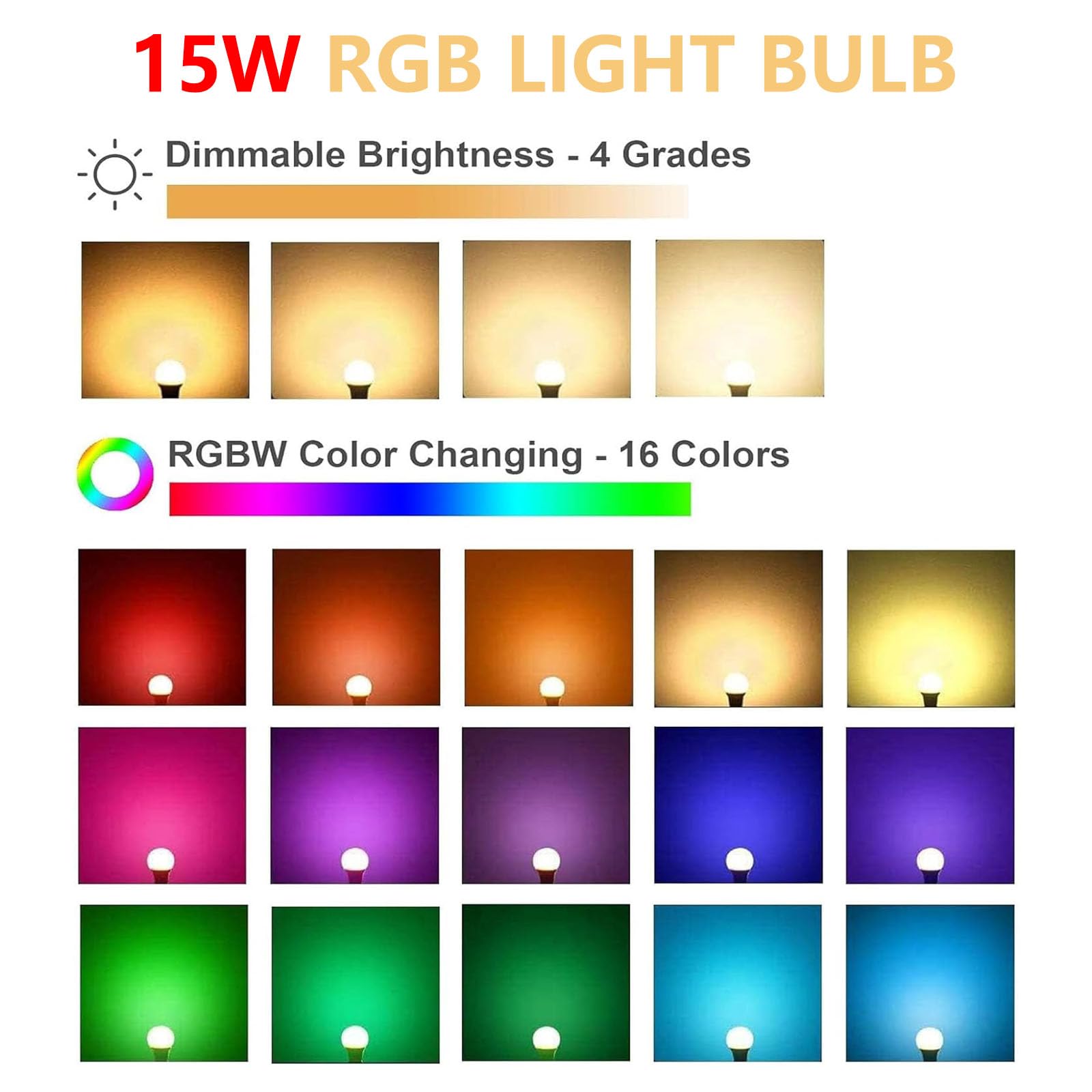 Afinsea Rgb Color Changing Light Bulbs With Remote,A21 E27 Rgbw Led Light Bulbs,15W Warm White 550Lm,16 Color Multicolor Light Bulb (Rgb 15W-1Pack)