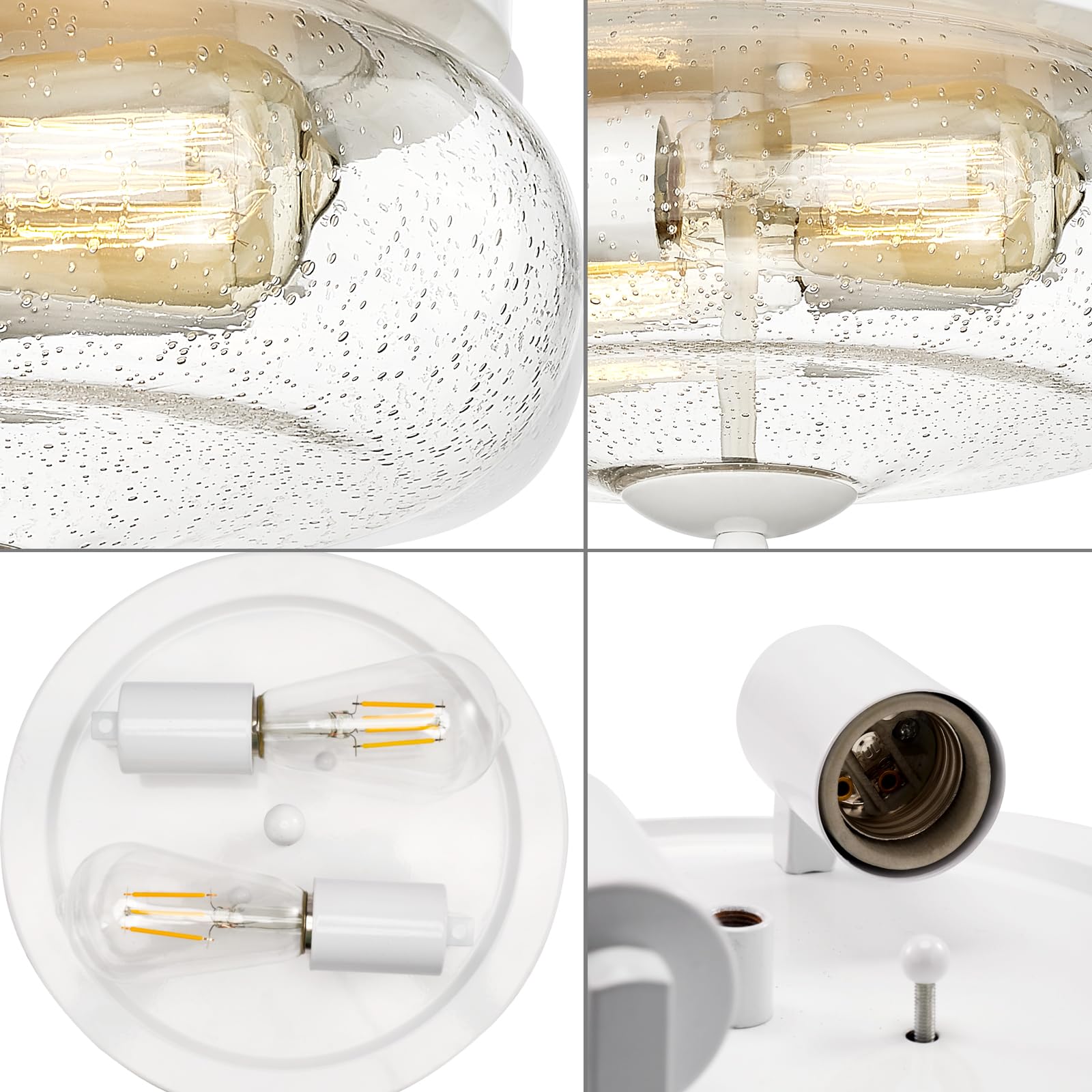 Darkaway Ceiling Light Fixture - Flush Mount Indoor/Outdoor - Seeded Glass Shade - 11 inch - White - Model 6T1F