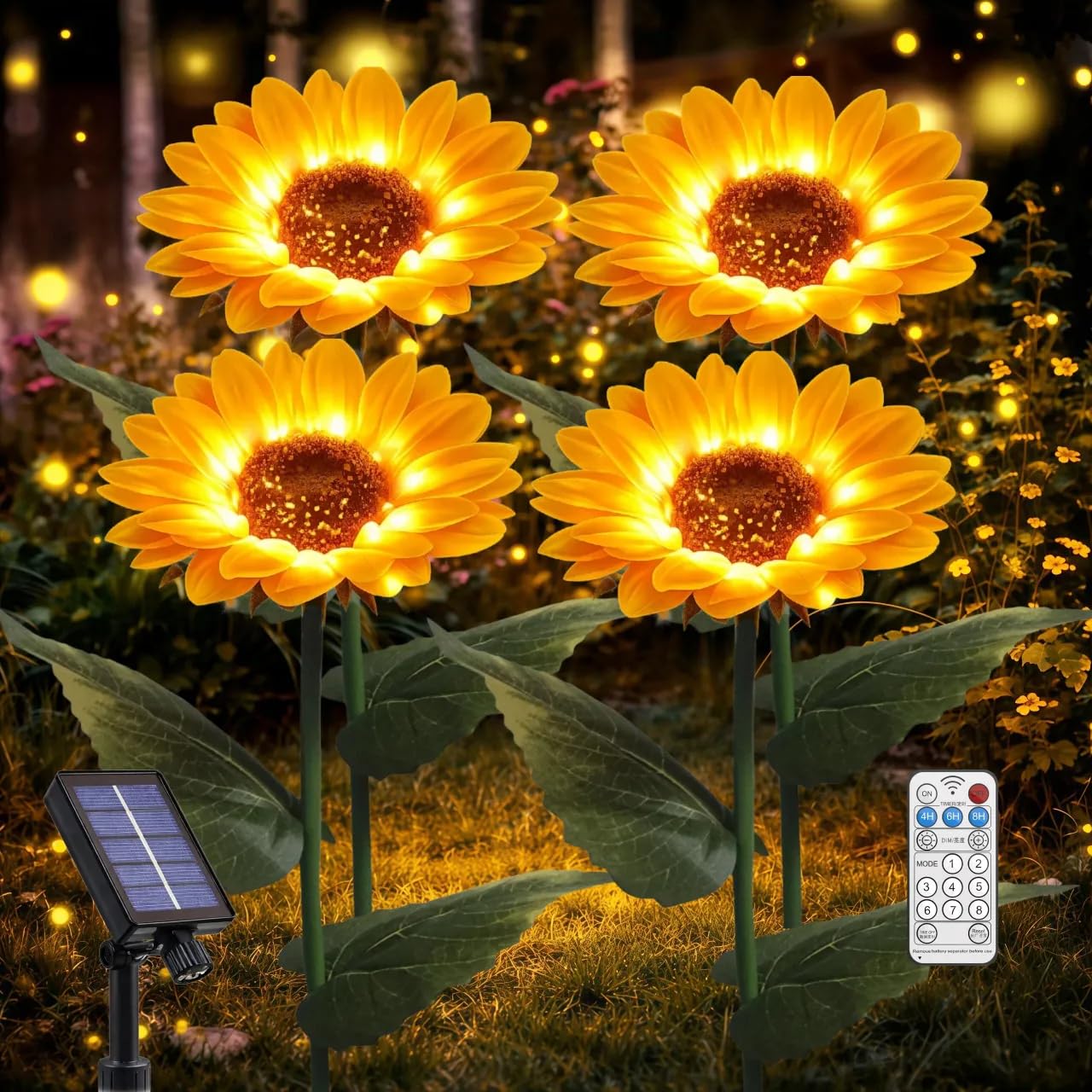 solar garden lights for potted plants Solar Sunfower Lights Outdoor& Indoor-4 Pack Sunflower Lights with Rem – Lightsdaddy