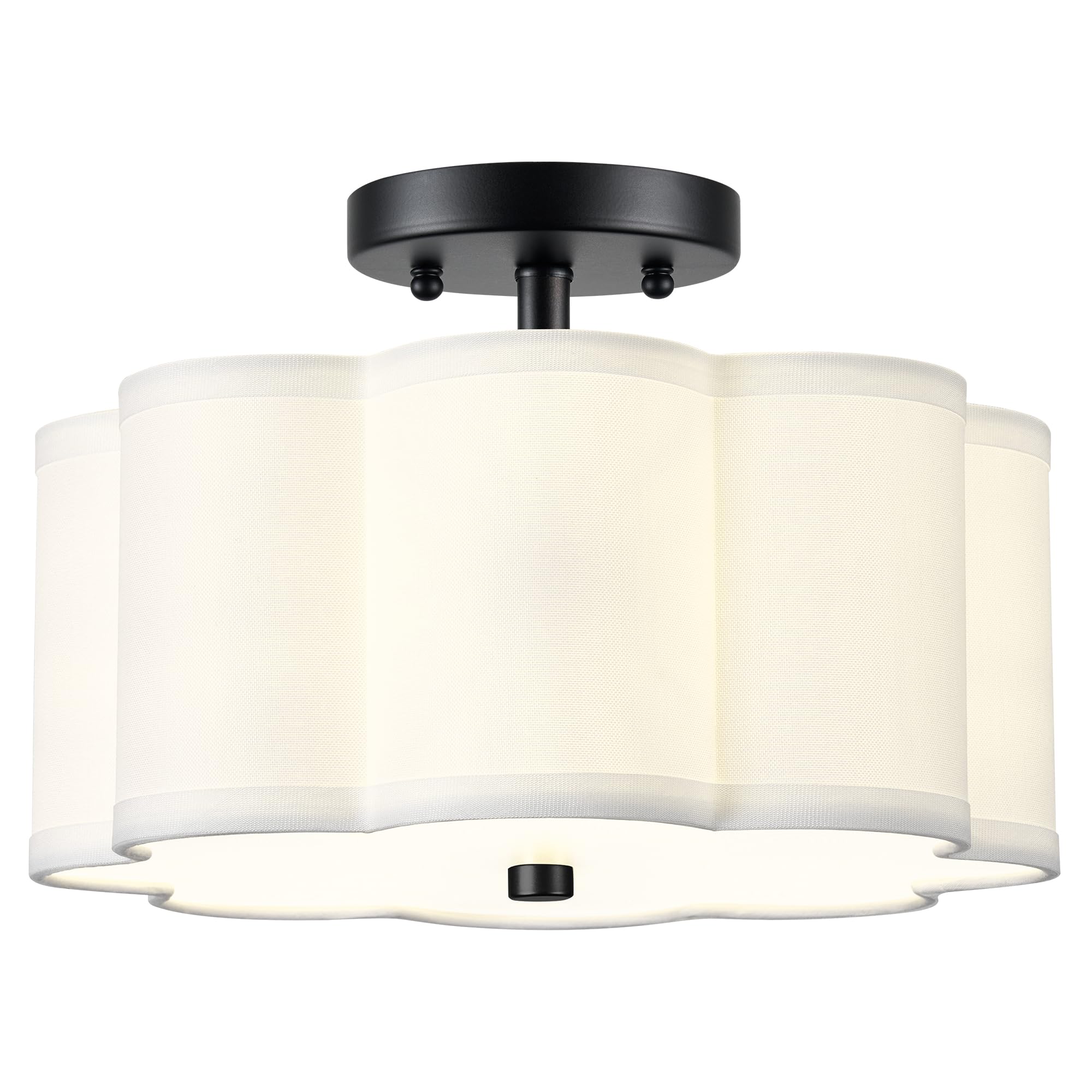 Audickic Semi Flush Mount Ceiling Light, 3-Light 13'' Ceiling Light Fixtures With Fabric Shade In Flower Shape, Matte Black Ceil
