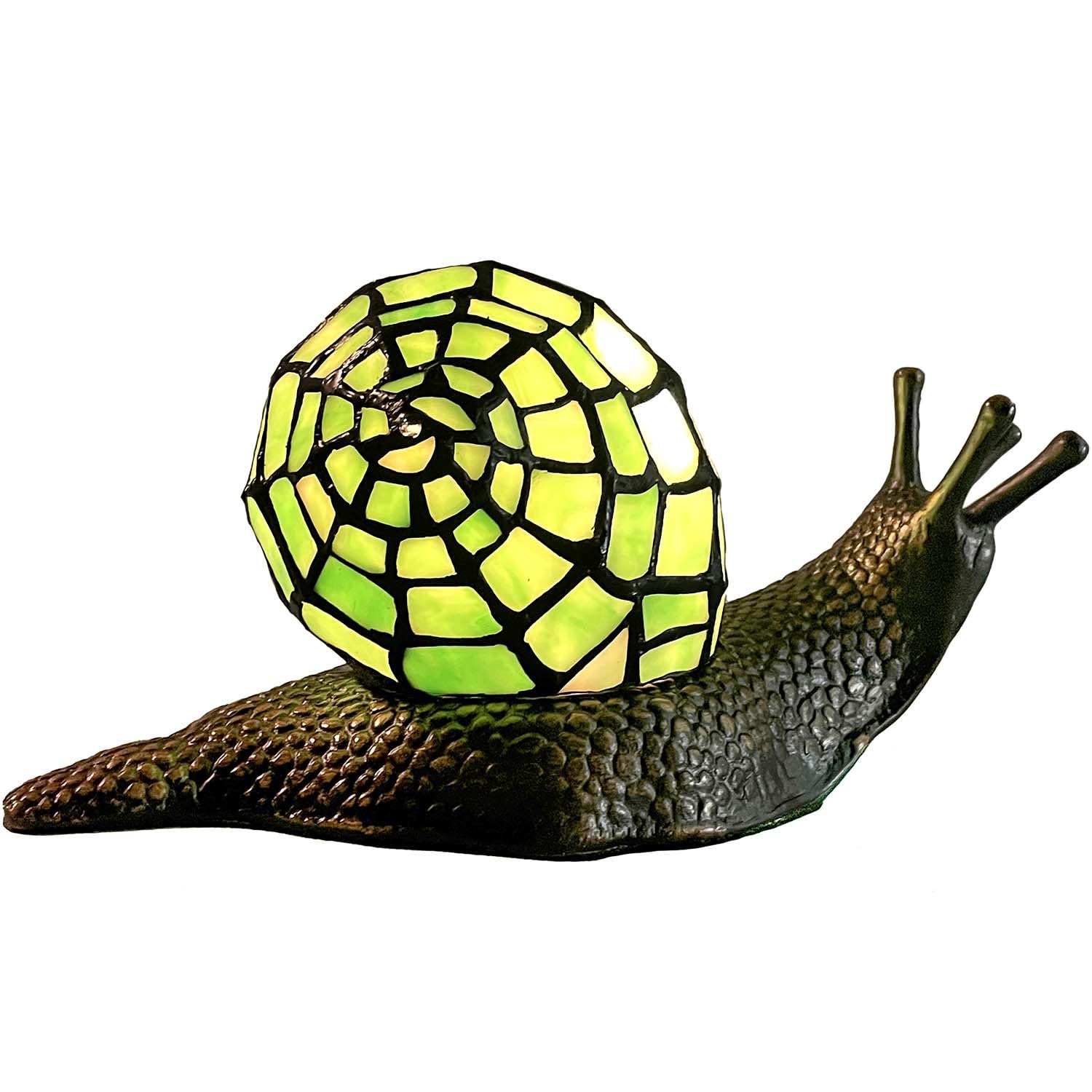 Bieye L10964 Land Snail Tiffany Style Stained Glass Accent Table Lamp for Home Decor (Green, 10'' D x 5'' W x 5'' H)