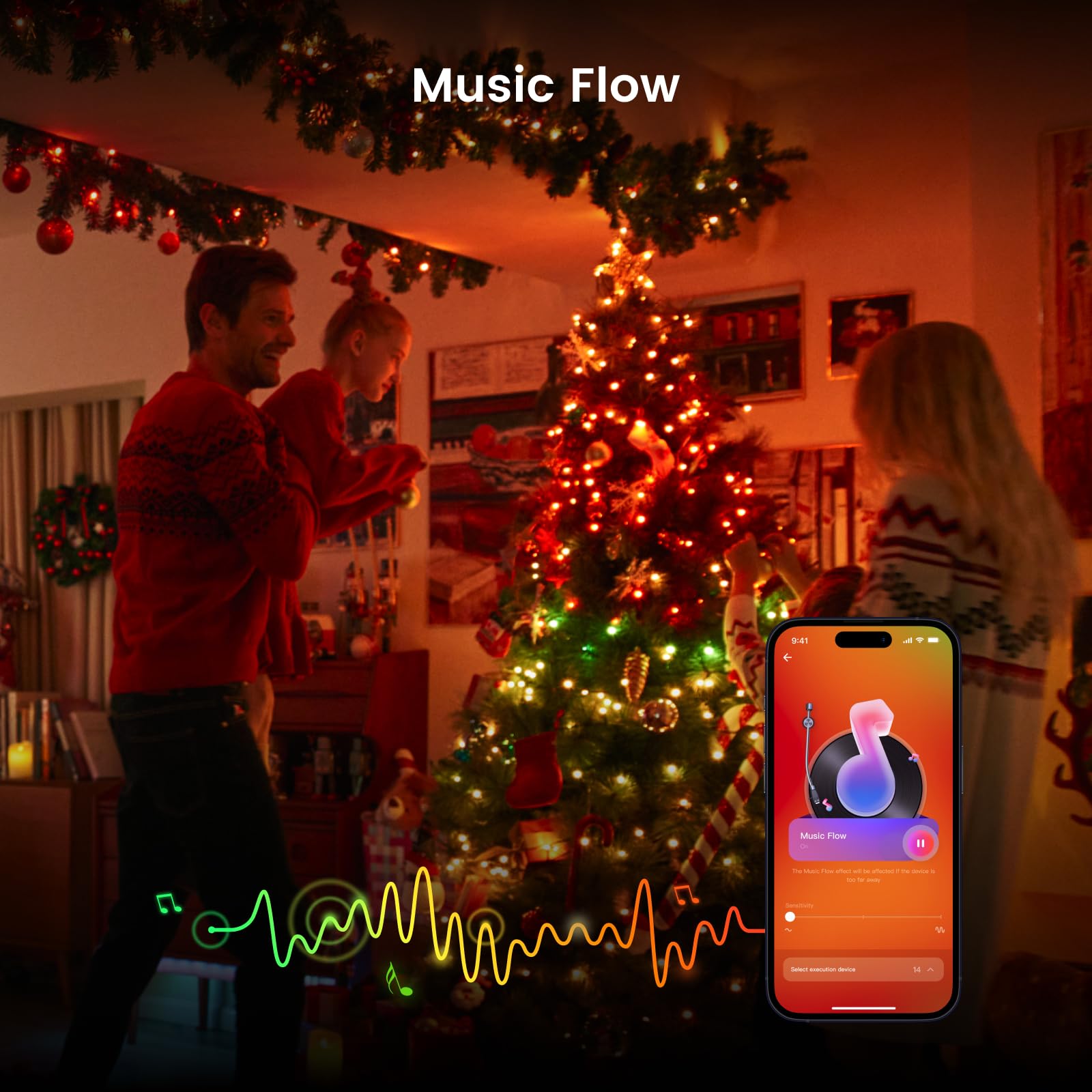 YEELIGHT Christmas Tree RGBIC light strip, 66 Ft w/ 200 LEDs, 20+ Preset Lighting Effects, Music Flow, App Control, Bluetooth Co