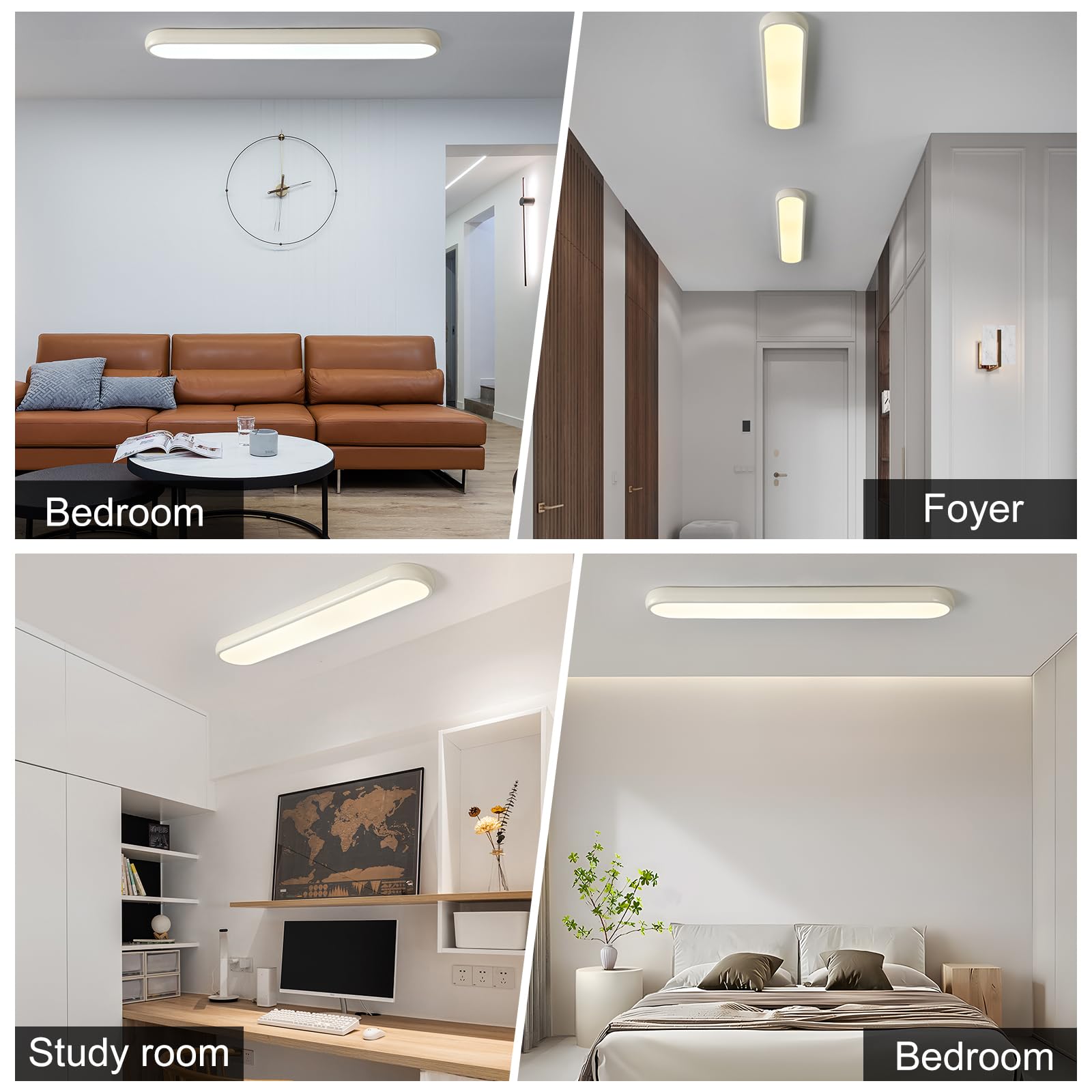 Qcyuui Dimmable Led Ceiling Light With Remote 39.4 In Long Ceiling Light Fixture Modern Flush Mount Ceiling Lamp Kitchen Lighting Fixtures Ceiling For Office Bedroom Hallway(Cream/48W)