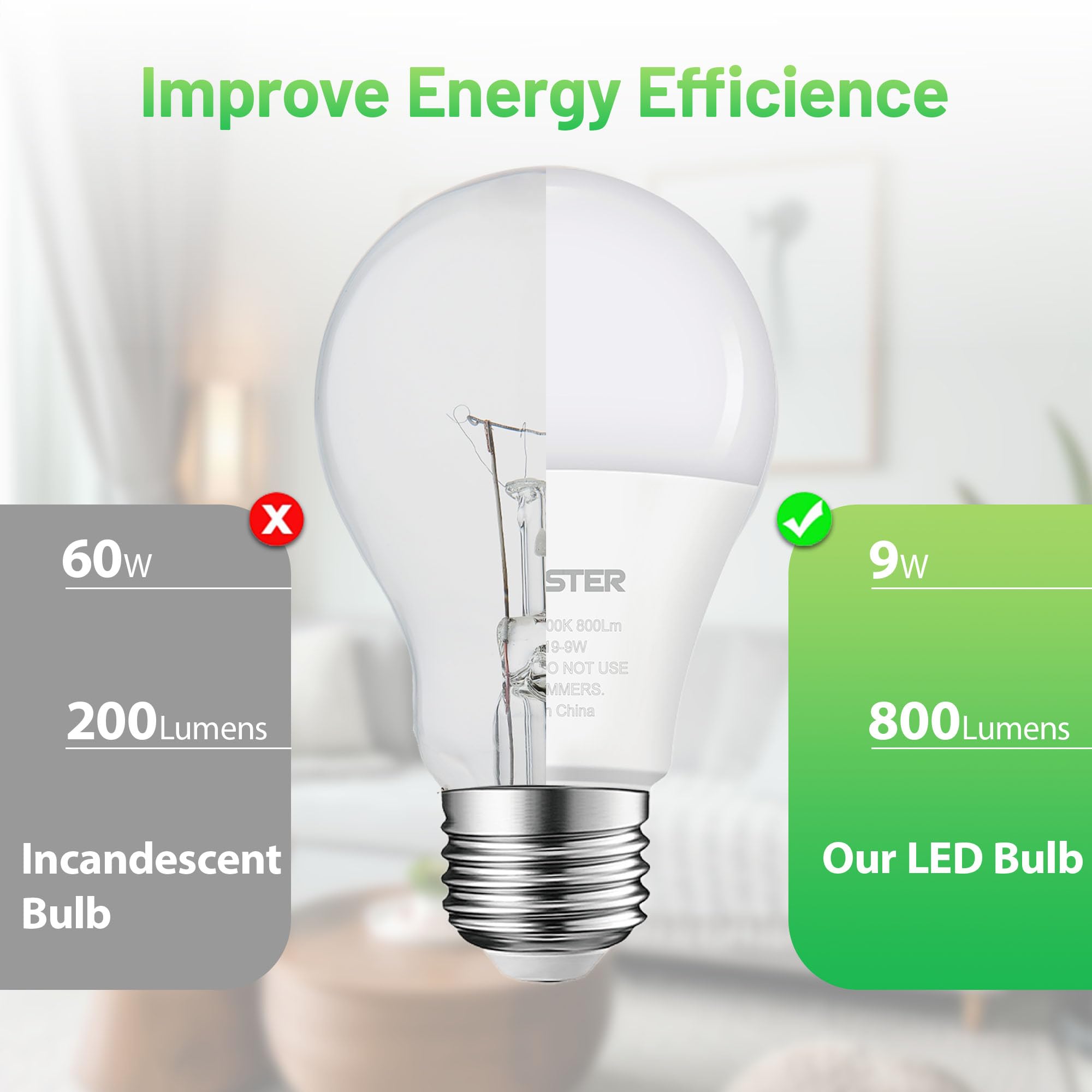 Jiangsiling A19 Led Light Bulb, 60W Equivalent Light Bulbs, 9W 2700K Warm White, 800 Lumens, Non-Dimmable Led Bulb, E26 Standard
