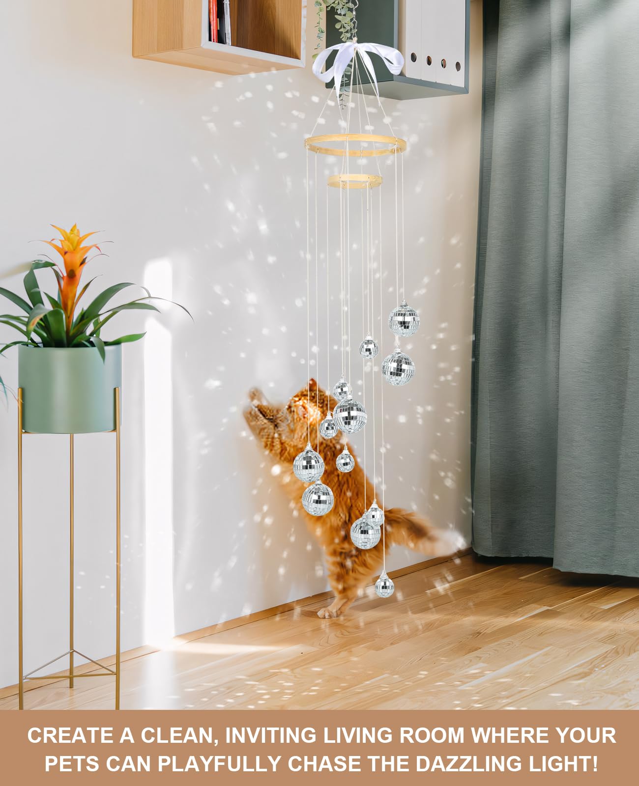 AceList Disco Ball Decor Sun Catcher, Handmade 35 Inch Double-Spiral, 12 Balls, Indoor Use, Big Ball, Model GZ-HM020SV-FBA