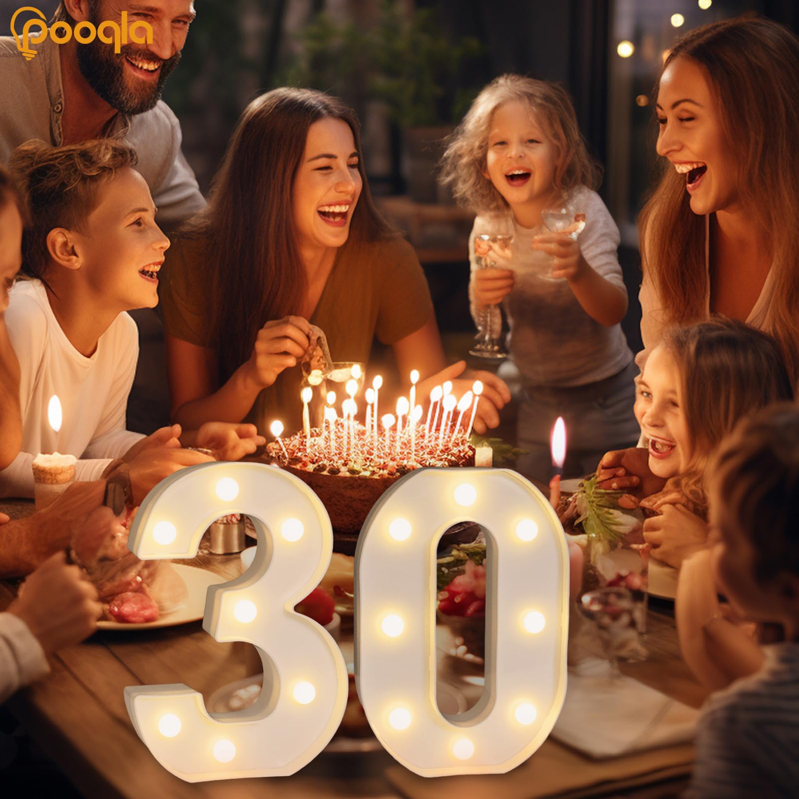 Pooqla Decorative Led Light Up Number Letters For Her Him, White Plastic Marquee Number Lights Sign For 30Th Birthday Party Wedding Decor Battery Operated Number (30)