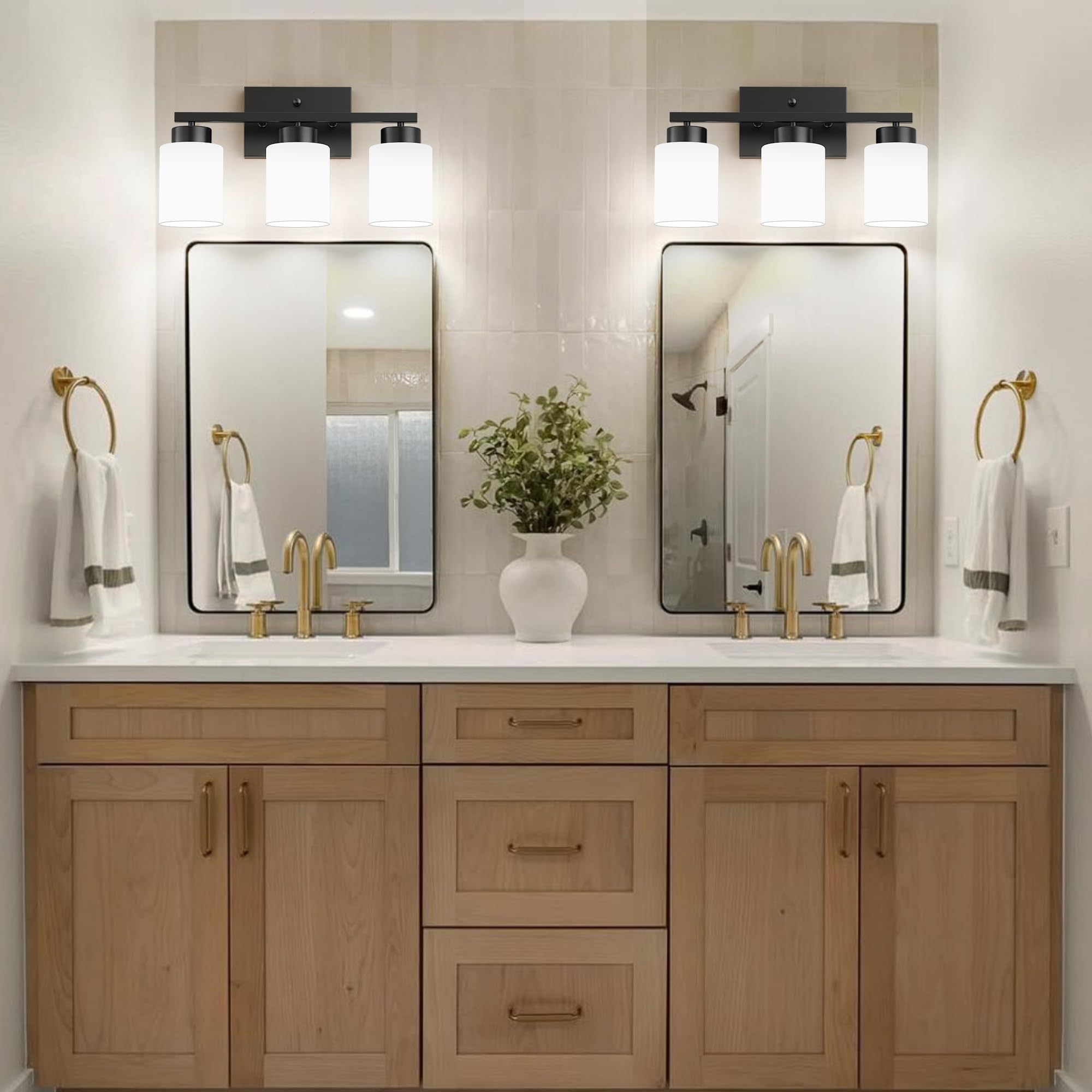 Partphoner 3-Light Matte Black Bathroom Light Fixtures  Modern Vanity Light Over Mirror Lighting  Wall Sconce With Frosted Milky White Glass Shades For Bedroom Living Room Kitchen Hallway