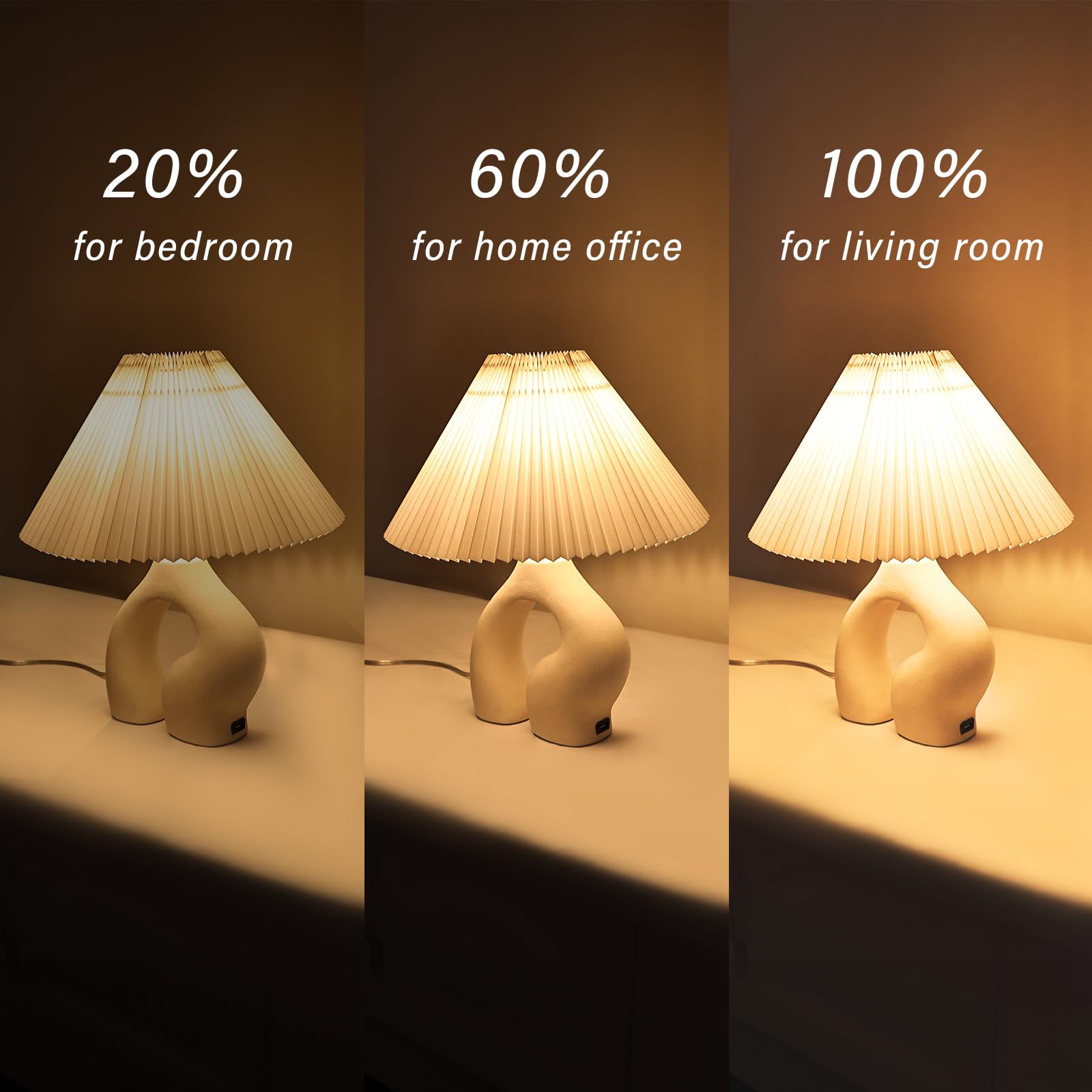 Artcredit Pleated Ceramic Table Lamp For Bedroom 3 Way Dimmable With Usb Port & 3W Led Touch Control Modern Lamp With Ceramic Ba