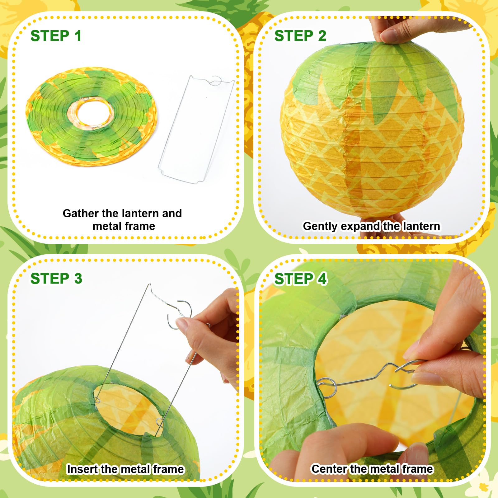Panelee 12 Pcs Summer Pineapple Paper Lanterns - 8" Tropical Party Decorations for Luau, Birthday, Bachelorette Celebrations