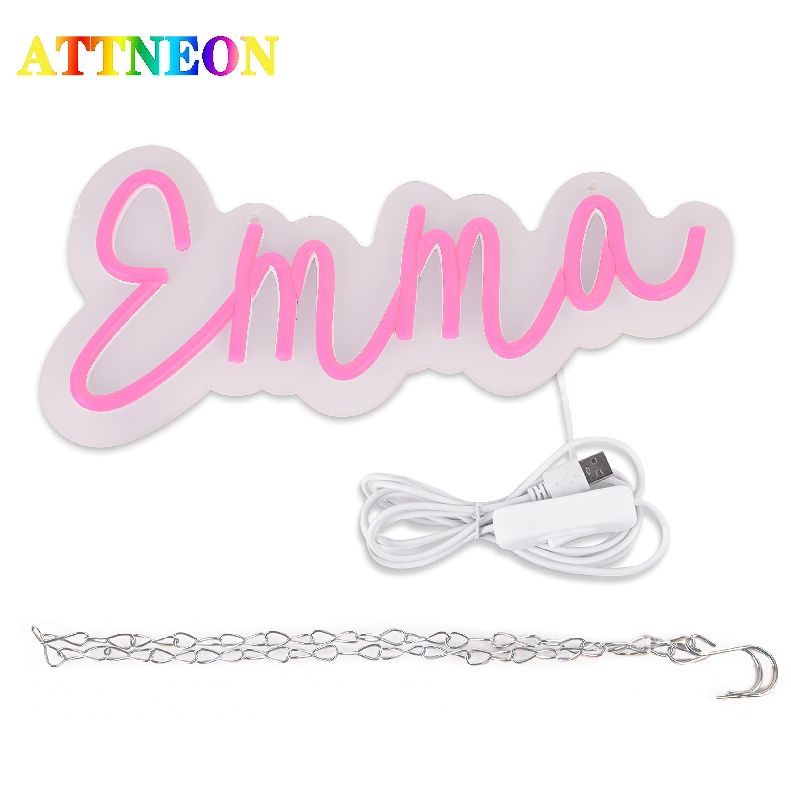 attneon Emma Neon Sign - LED Wall Decor Light, 11.8x5.1 inches, Pink, Model JTLD400