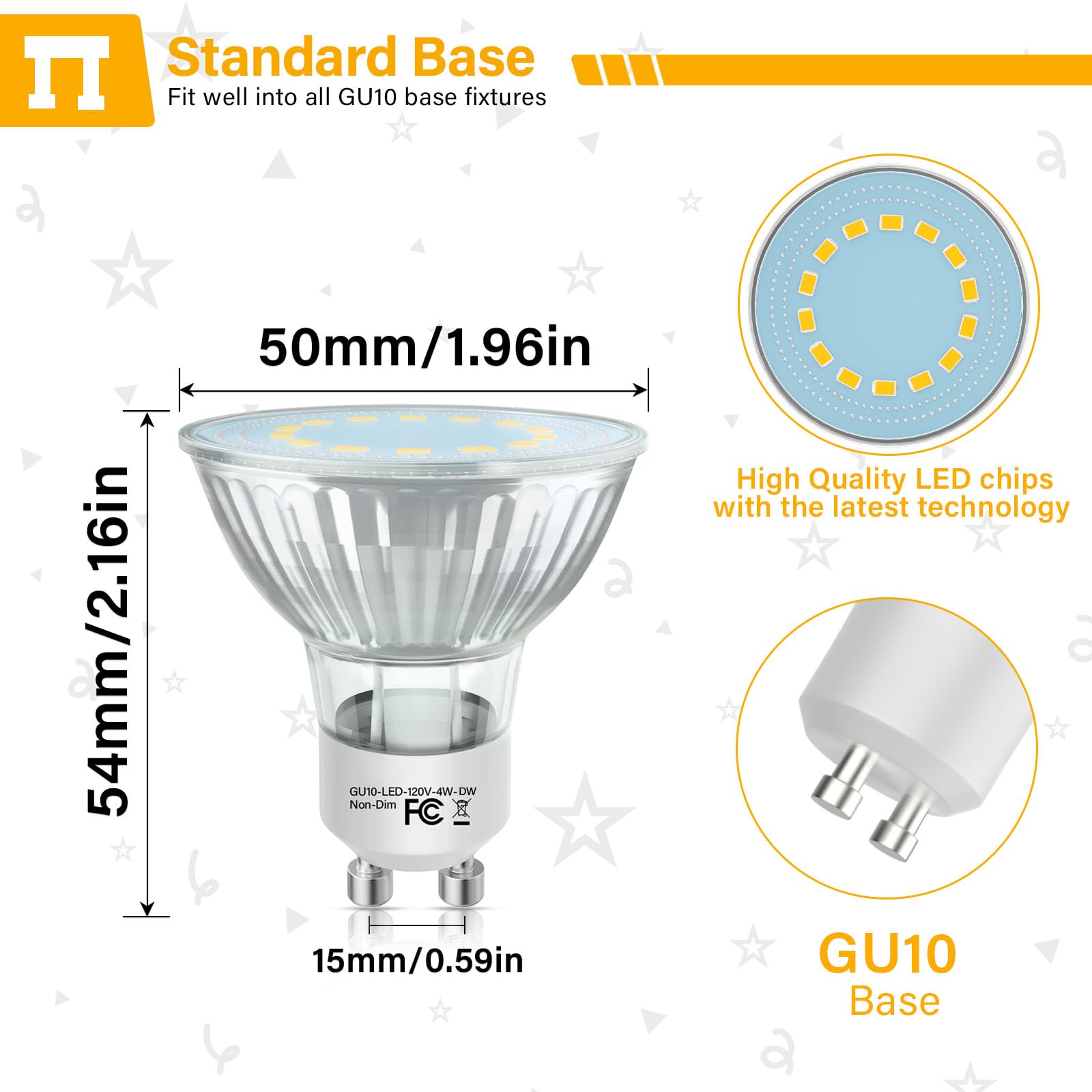 Gu10 Led Light Bulbs  50 Watt Halogen Equivalent  4000K Natural White Gu10 Bulb Replacement For Track&Recessed Lighting  4W 450 Lumens Led Bulbs For Kitchen  Range Hood  Living Room  6-Packs