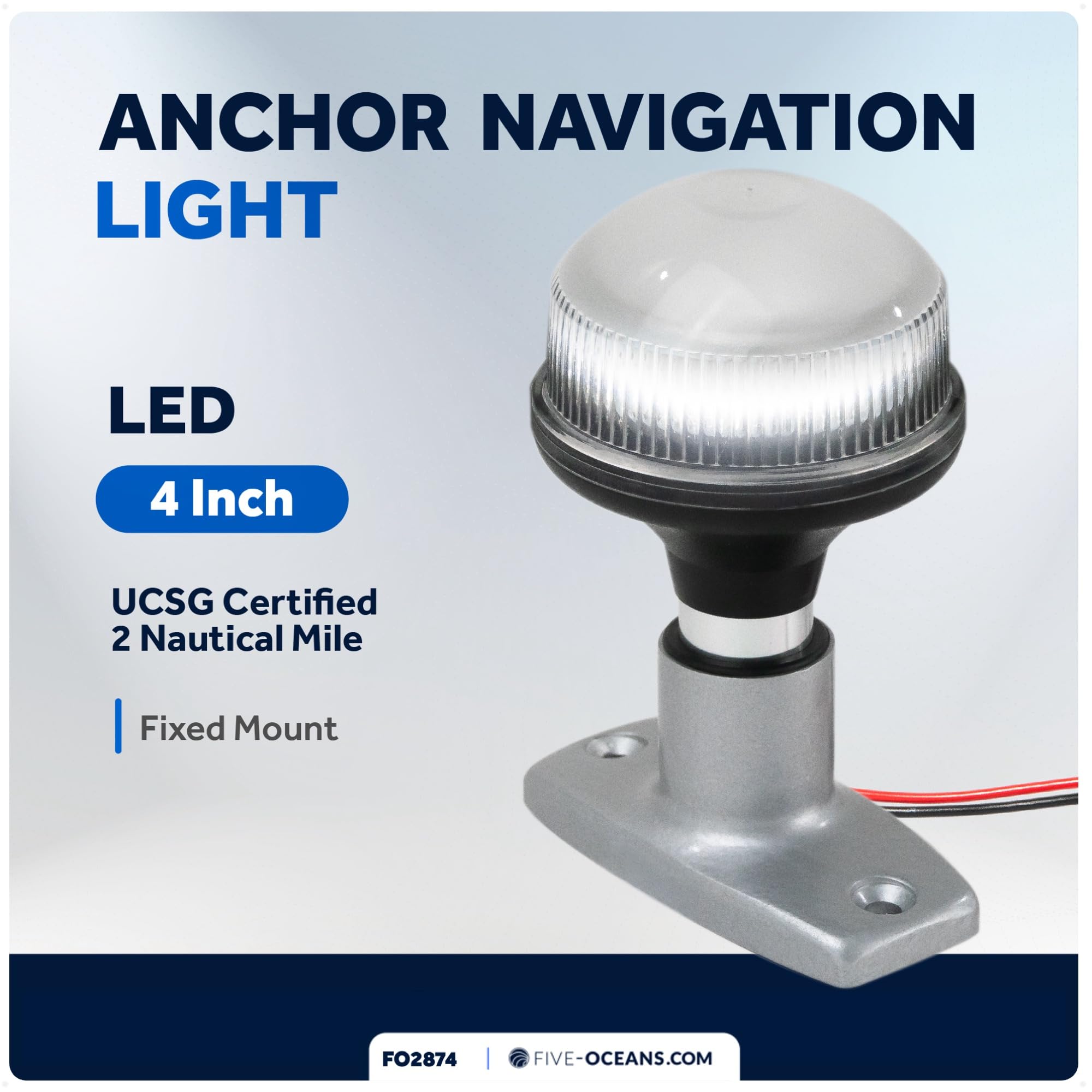 Five Oceans 12V DC Anchor Light, USCG 2NM Certified, 4-Inch Fixed Mount, Black, Model A