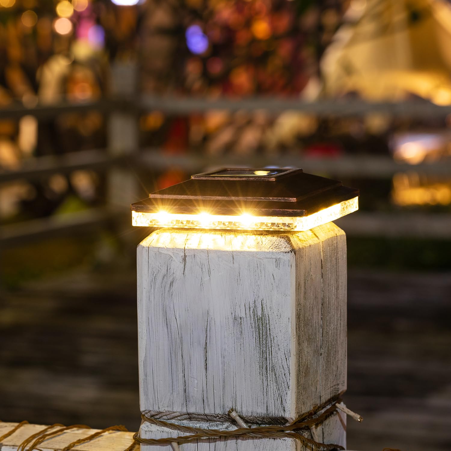 HUYIENO Solar Post Cap Lights - 20 Lumens, 2 Light Modes, 4x4/5x5, Brushed Copper, 8pk, Durable ABS Material, Model