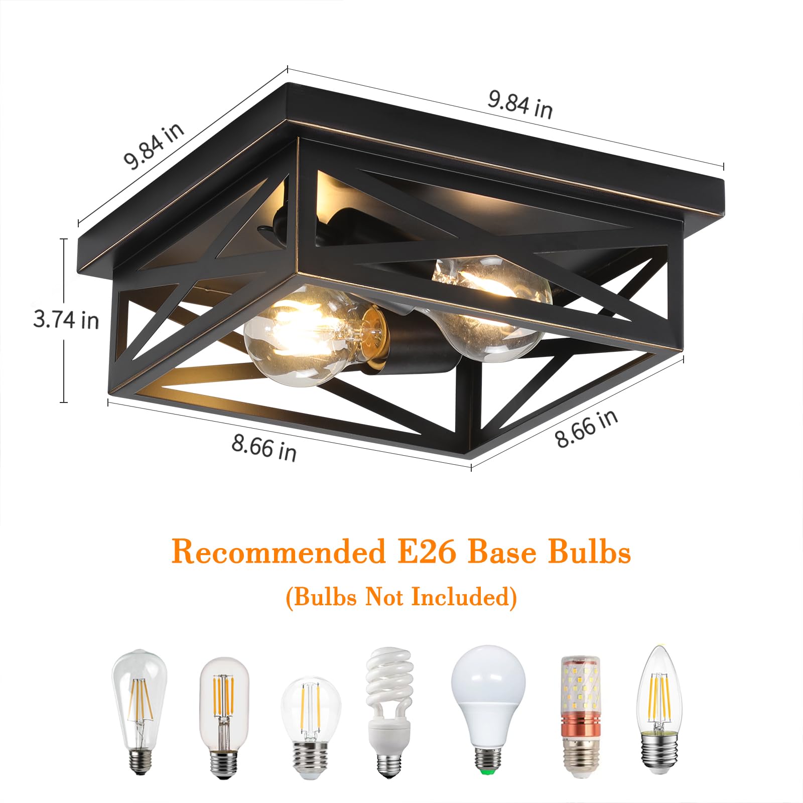 Dikaida 2Pack Flush Mount Ceiling Light Fixture,Black Farmhouse Kitchen Lighting Fixtures Ceiling Rustic Light Fixtures For Dini