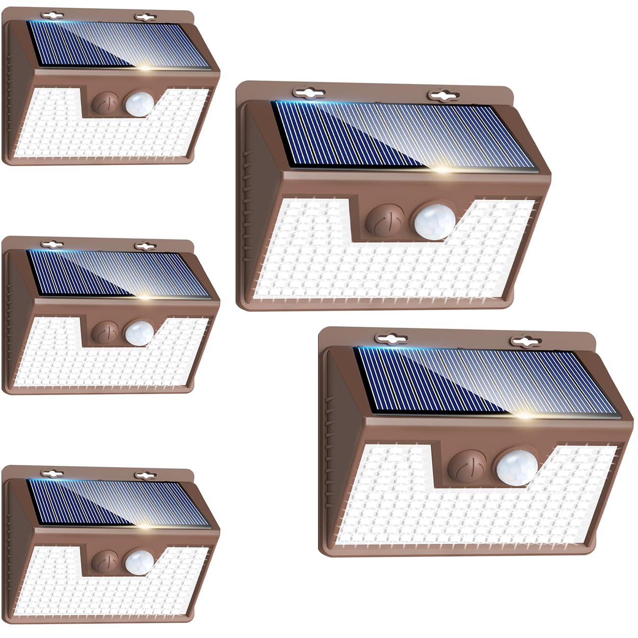Peasur Solar Security Lights, 140LED Motion Sensor, 5 Pack, Waterproof Outdoor Lights, Brown Frame, Model 1520720e-395c-40bf-9399-384