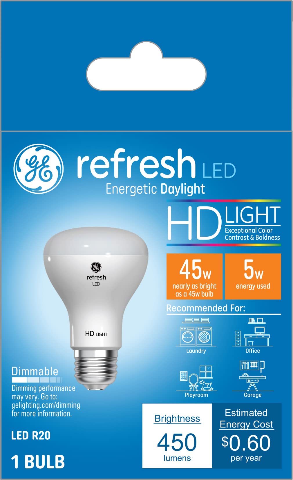Ge Refresh Led Light Bulb, 45 Watt, Daylight, R20 Floodlight (1 Pack)