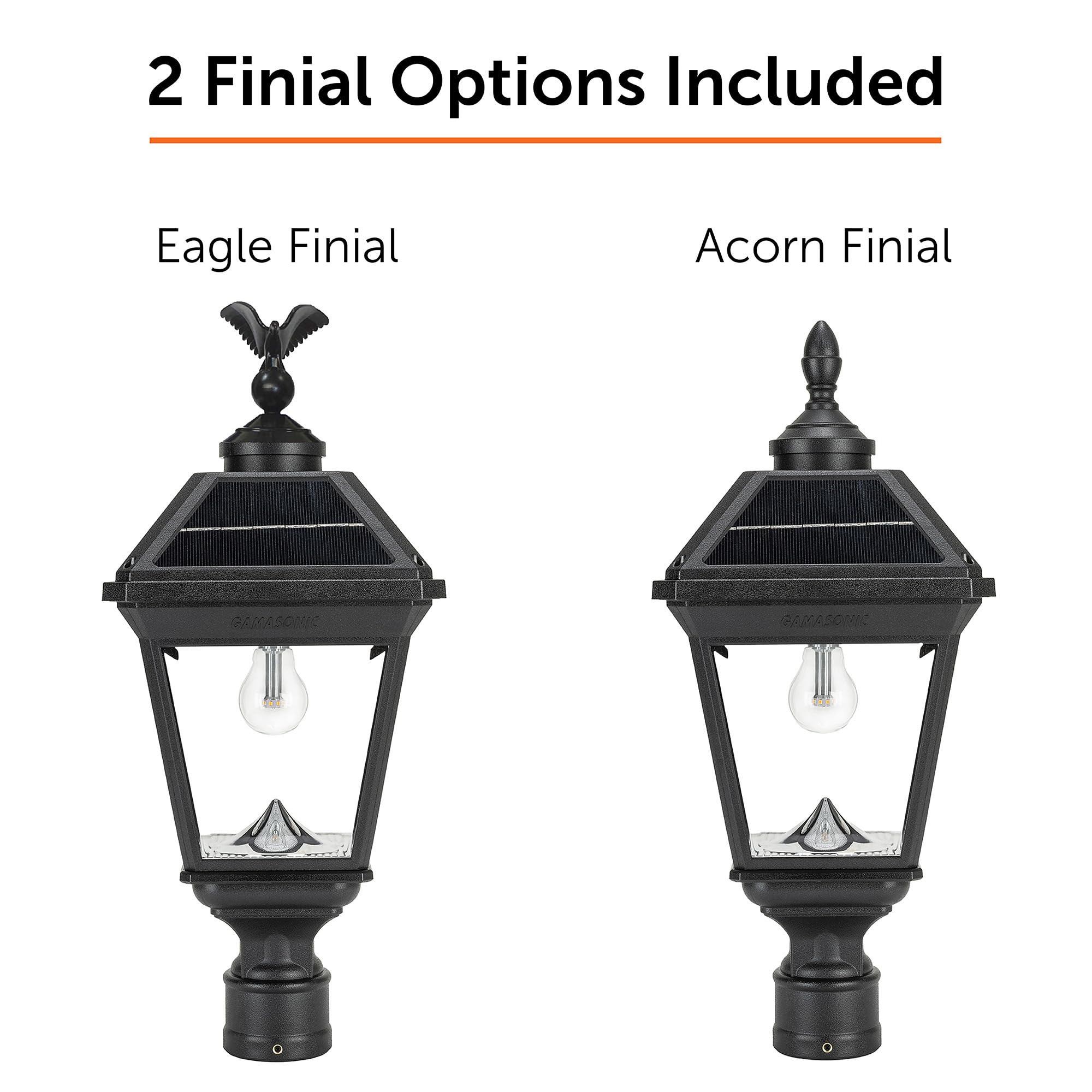 Gama Sonic Imperial Ii Outdoor Post Light, 2700K Warm White, Black Resin, Clear Lens, 3 Fitter, Model 96B50012