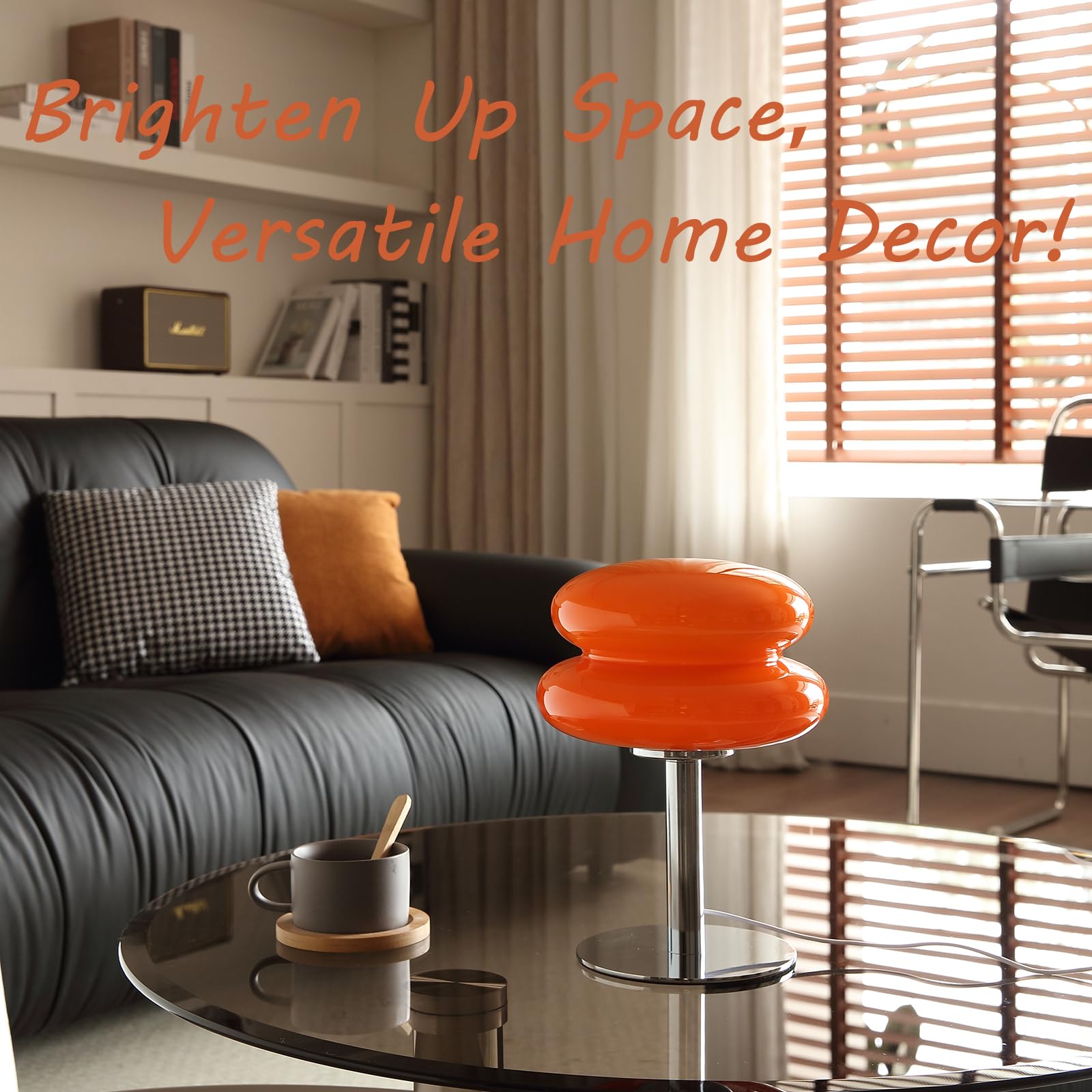 Glivpny Orange Mushroom Bedside Table Lamp,Mid Century Modern Lamp For Nightstand, Dimmable Retro Egg Tart Lamp, Cute Home Decor Lamp Aesthetic Lamp For Bedroom Living Room (Orange)