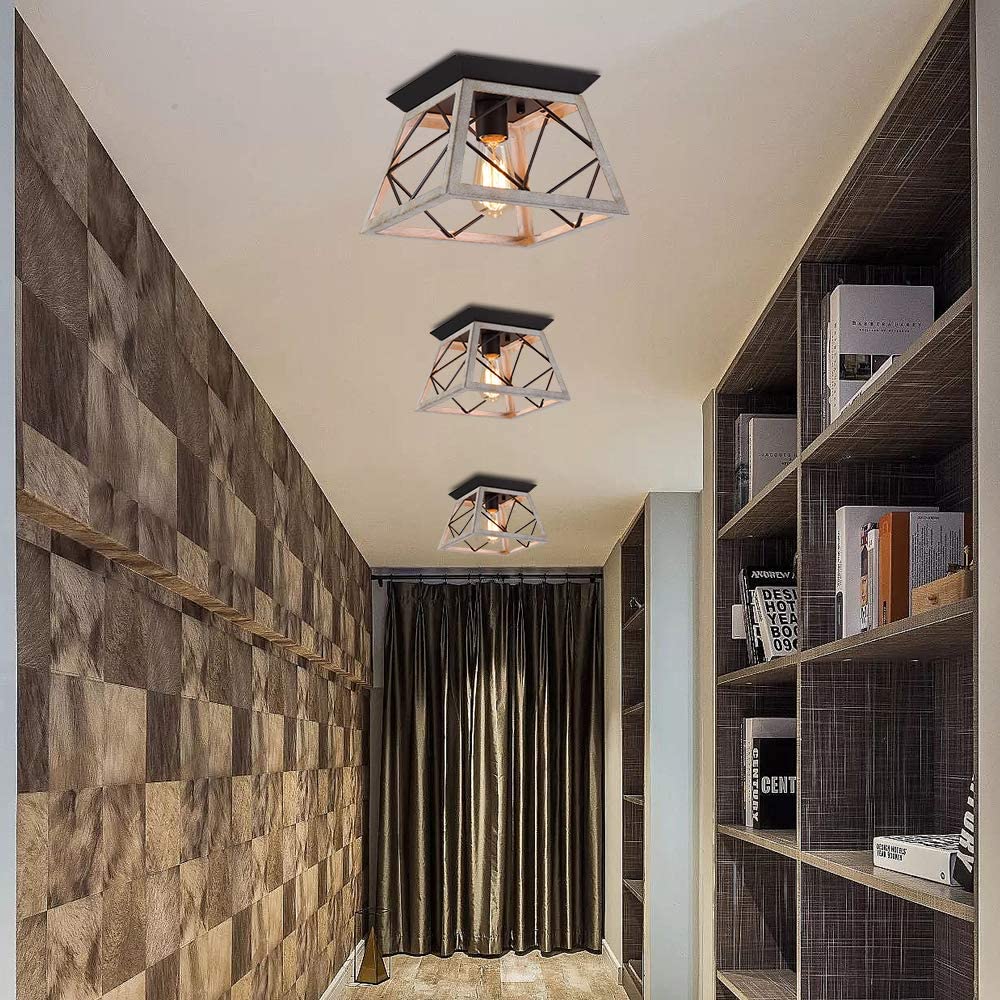 Q&S Rustic Farmhouse Ceiling Light Fixture Flush Mount Vintage Ceiling Lights For Hallway Entryway Kitchen Dining Room Bedroom,W