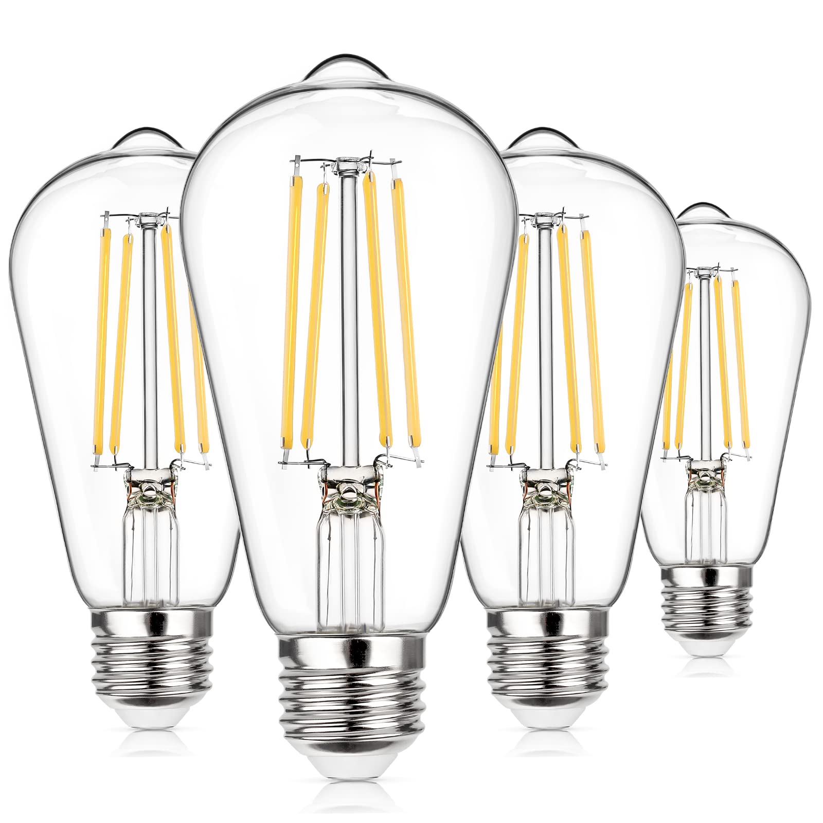 MAXvolador Vintage LED Edison Bulb Dimmable 60W Equivalent 850 Lumens, 6W Edison Light Bulbs 3000K, Antique ST58 LED Filament Bulb E26 Base, Pack of 4
