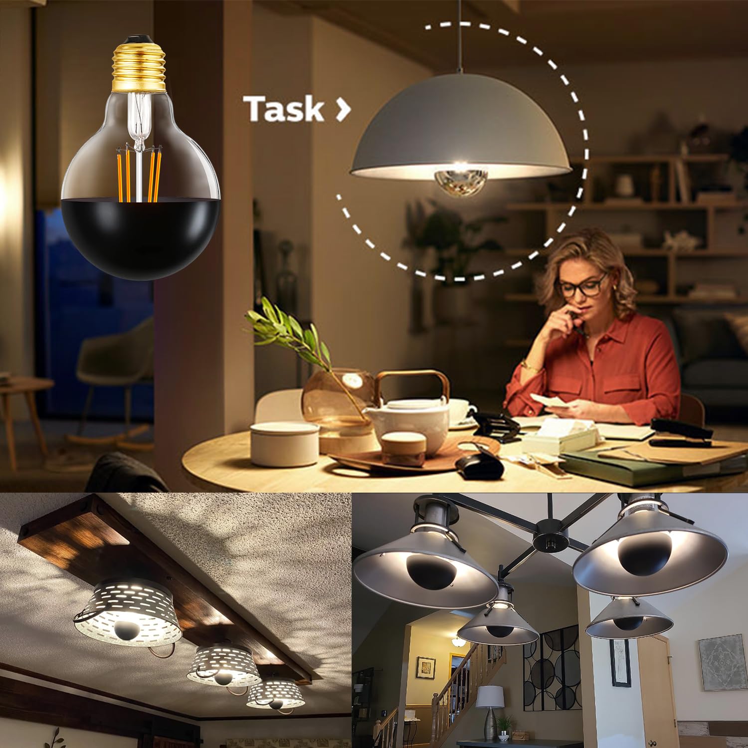 Leools Half Chrome Light Bulb,6W (60W Equivalent) Dimmable Led Edison Bulbs,G80/G25 Globe Shape Decorative,Half Black Reflected