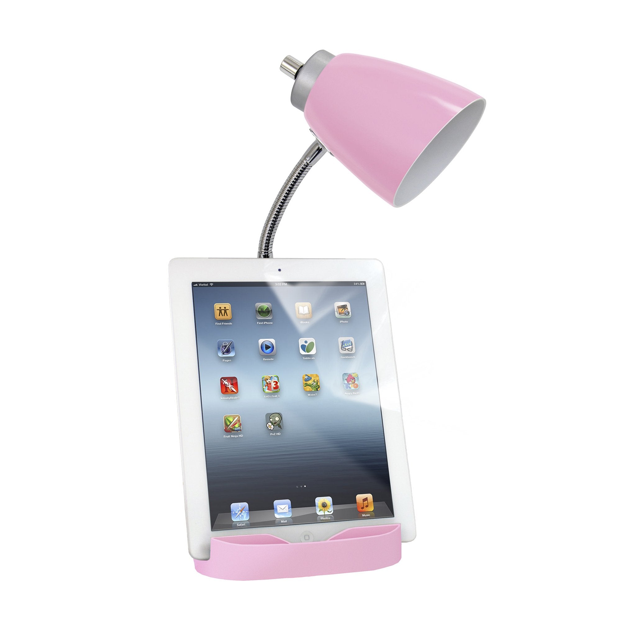 Simple Designs Ld1056-Pnk Gooseneck Organizer Desk Lamp With Ipad/Tablet Stand Or Book Holder And Usb Port, Pink