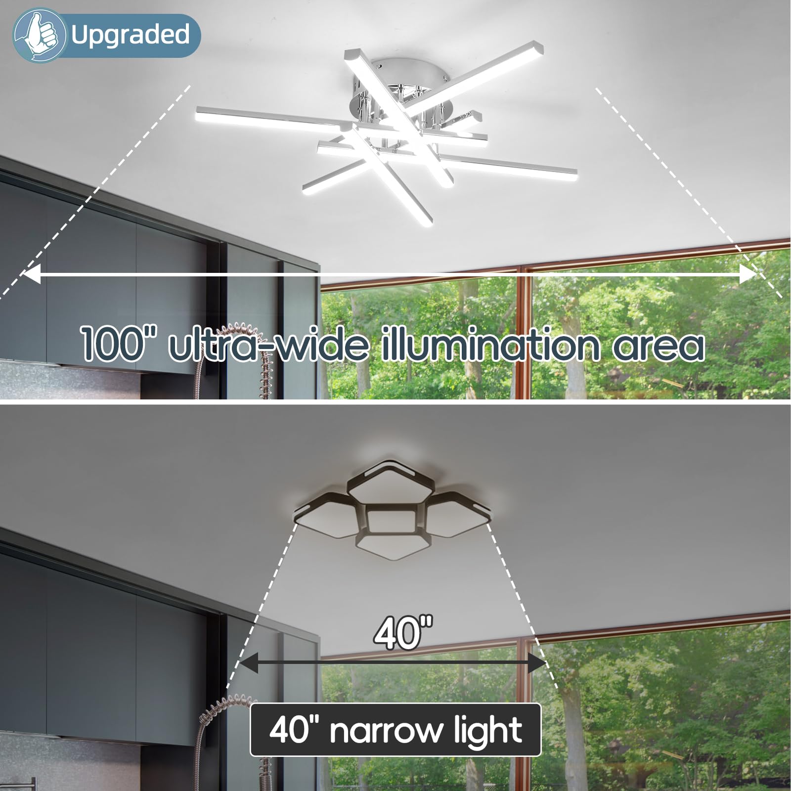 Caneoe Modern Led Ceiling Light,50W Sputnik Led Dimmable Ceiling Light Fixture With Remote Control, Chrome Flush Mount Chandelie