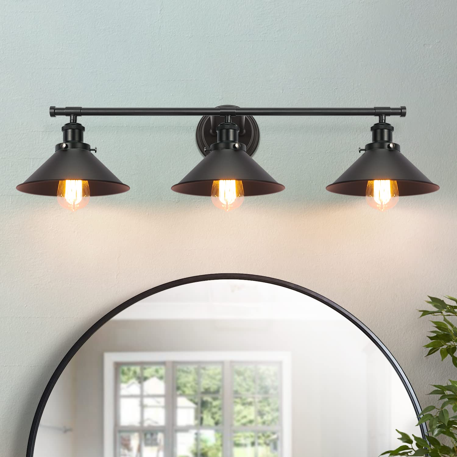 Alynzee Bathroom Vanity Light Fixtures, 3-Light Matte Black Metal Wall Sconce, Farmhouse Industrial Style