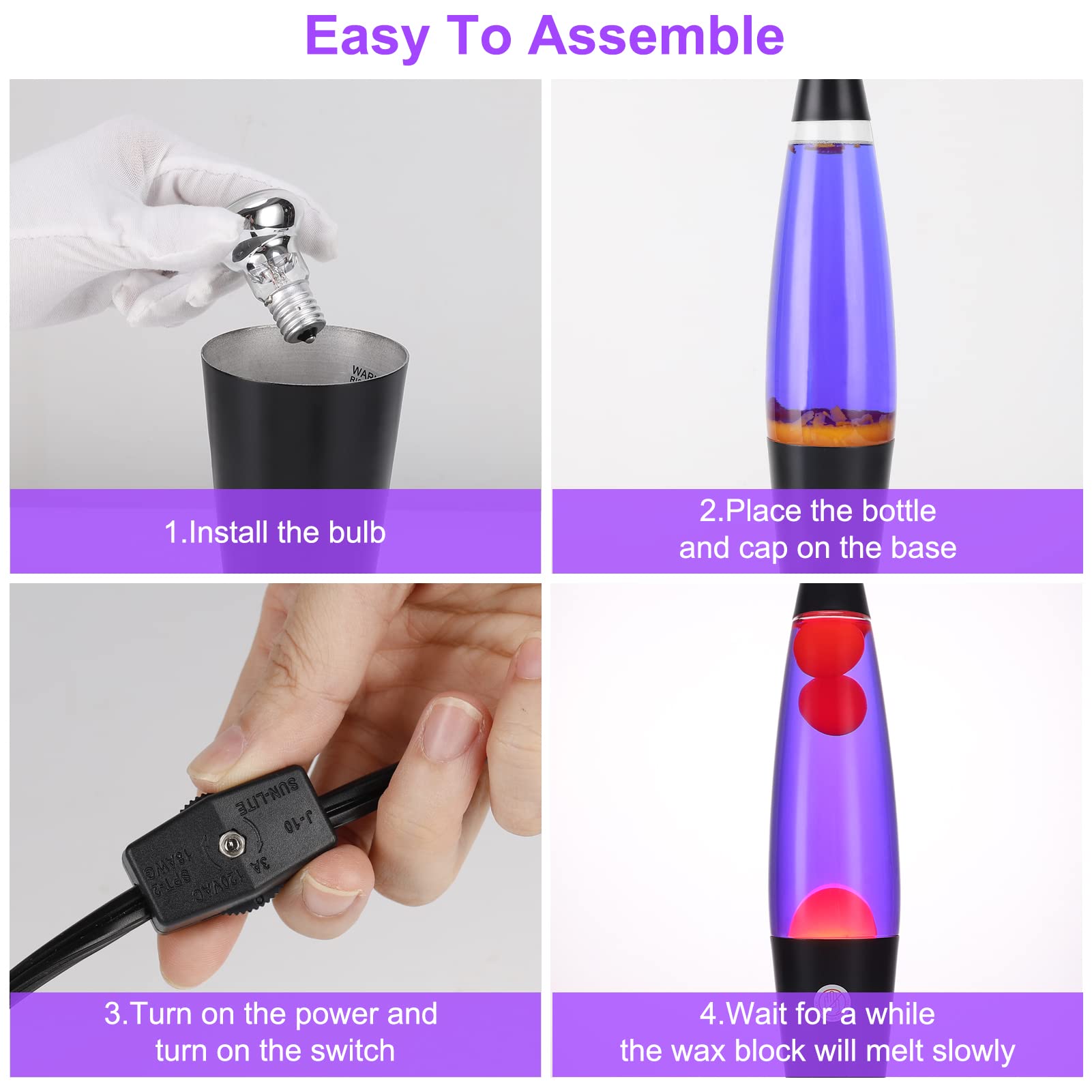 EDIER Magma Lamp, 16 Inch Black Motion Lamp Purple with Orange Wax Relaxing Night Light for Adults Night Light for Home Office D