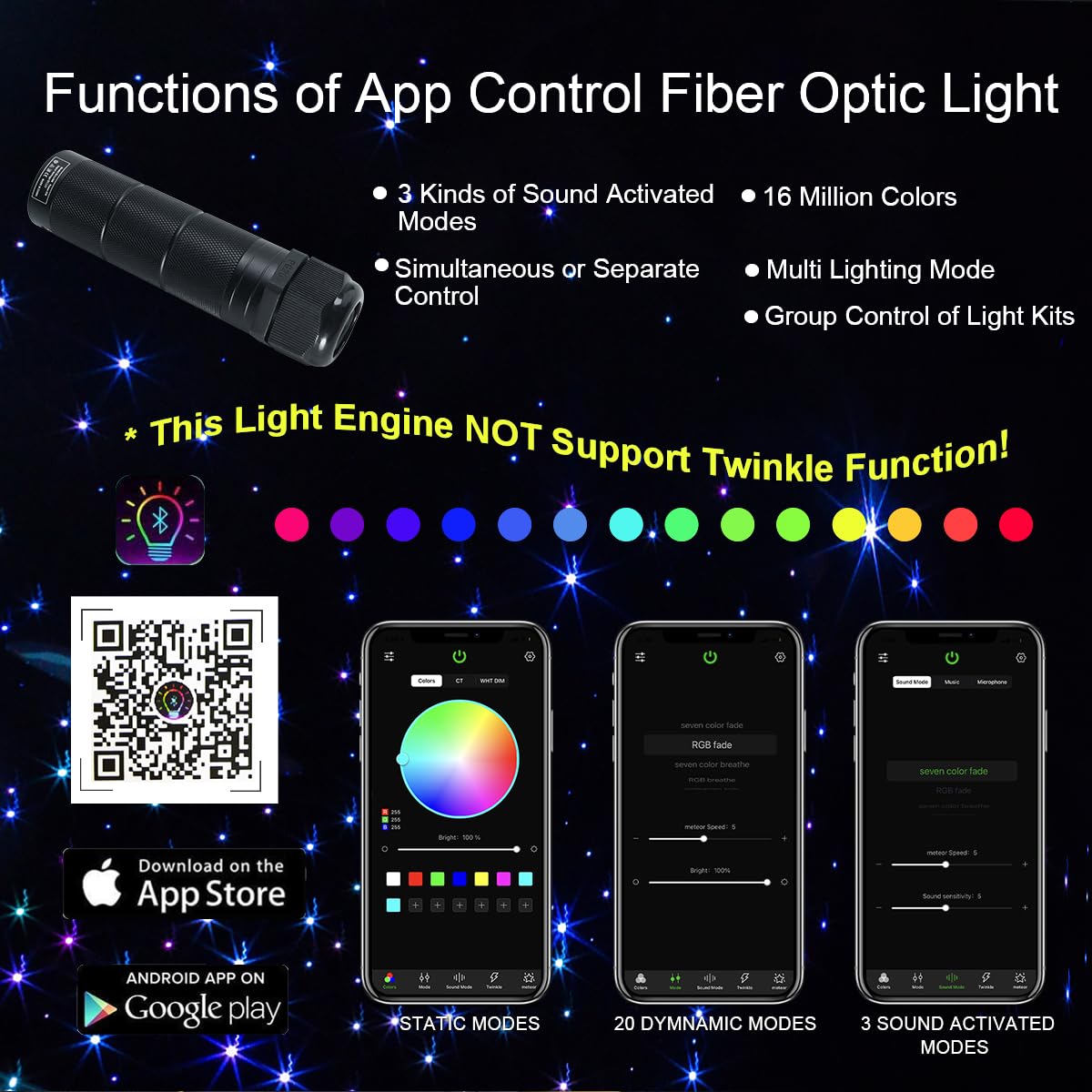 AKEPO Fiber Optic Engine Driver Replacement, RGBW, Music Activated, APP Control, 6W, Model QJ-L006, Multiple Colors