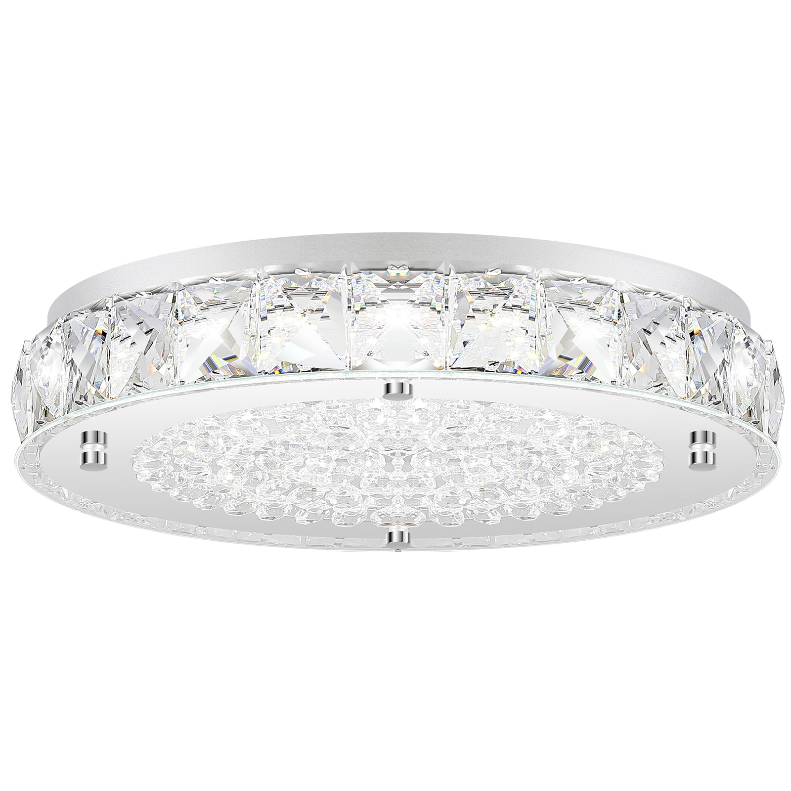 Crystal Flush Mount Ceiling Light  Led Chandeliers Light Fixture 19-Inch  5000K Daylight White Super Bright 5000Lm Dimmable Farmhouse Kitchen Lighting Modern Ceiling Lamp For Bedroom Bathroom Nursery