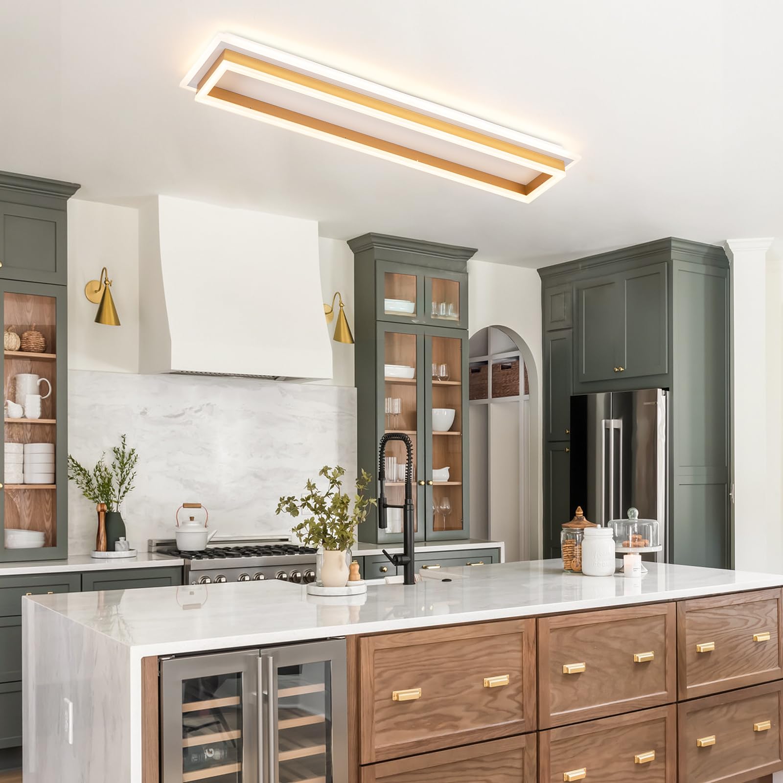 Vloitgol Dimmable LED Ceiling Light Fixture, 31.5in, Gold, Aluminum, Modern Linear Design, Model CL-80CTYKL-D