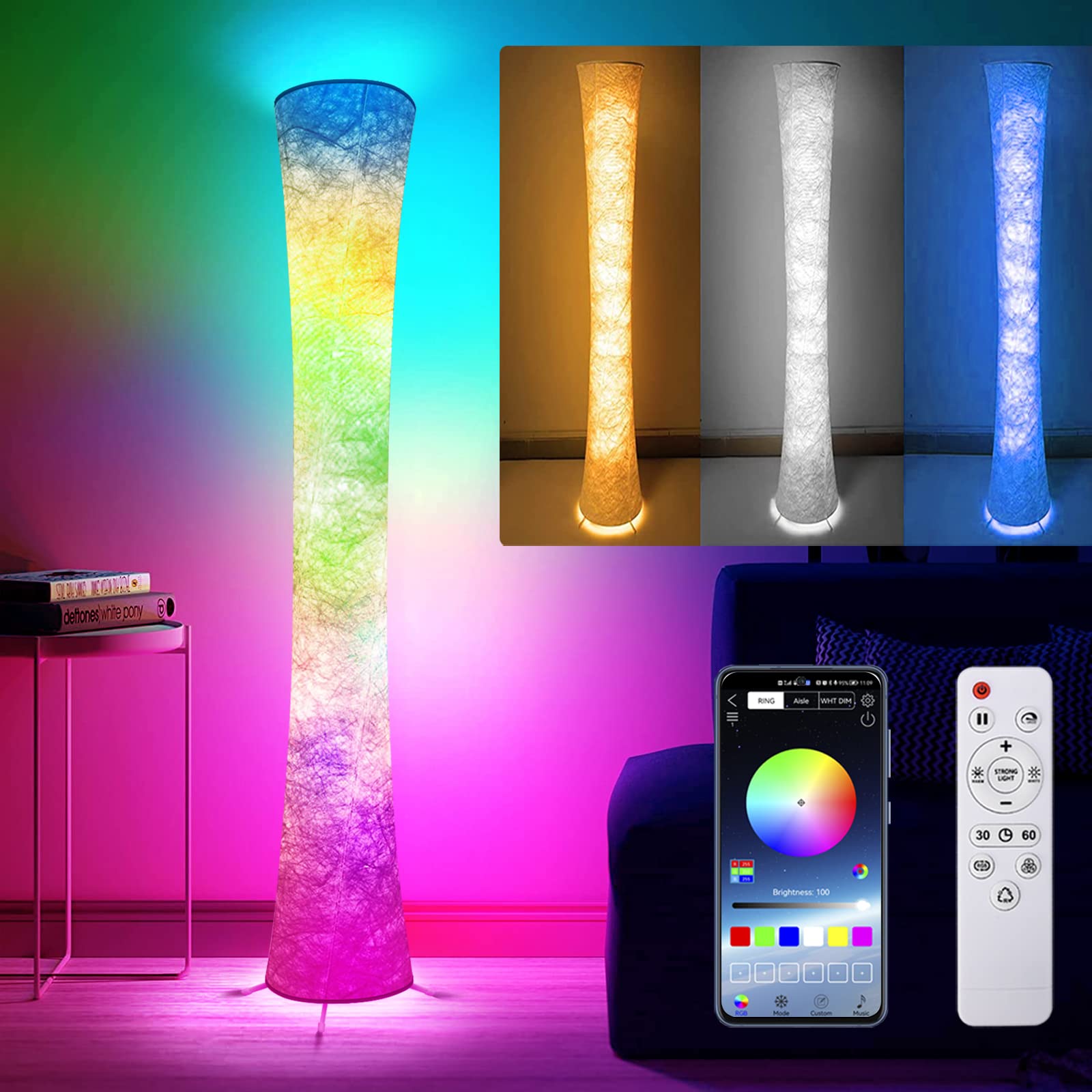 WORLD WIN 61in  Smart RGB LED Floor Lamp, Music Sync, 16 Million Colors, APP & Remote Control, Tyvek ADM Material