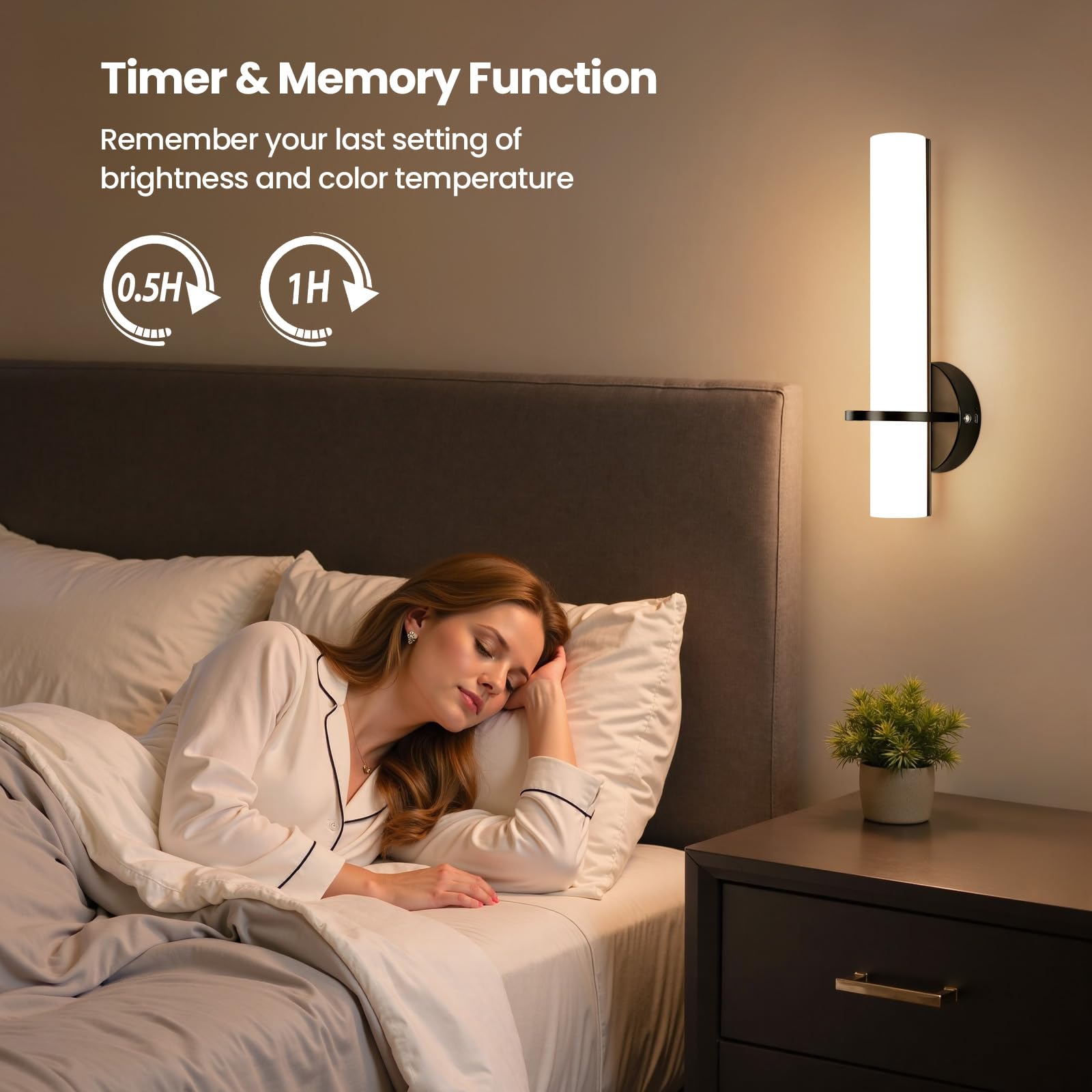 AIJIASI Black Battery Operated Wall Sconces - 15in Rechargeable LED Lights, Dimmable 3000K-6000K, Set of 2, Remote Control,
