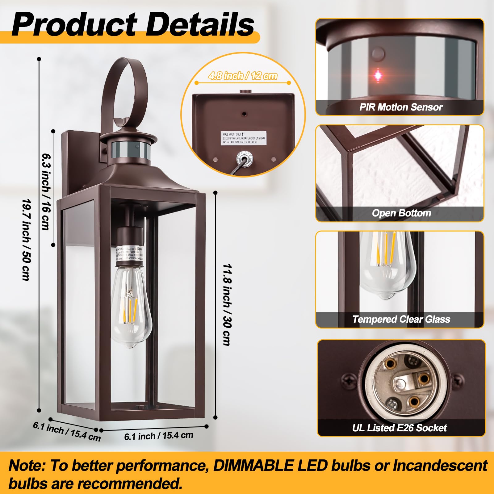 Yolsunes 20&quot; Motion Sensor Outdoor Wall Light - Oil Rubbed Bronze Dusk To Dawn Fixture