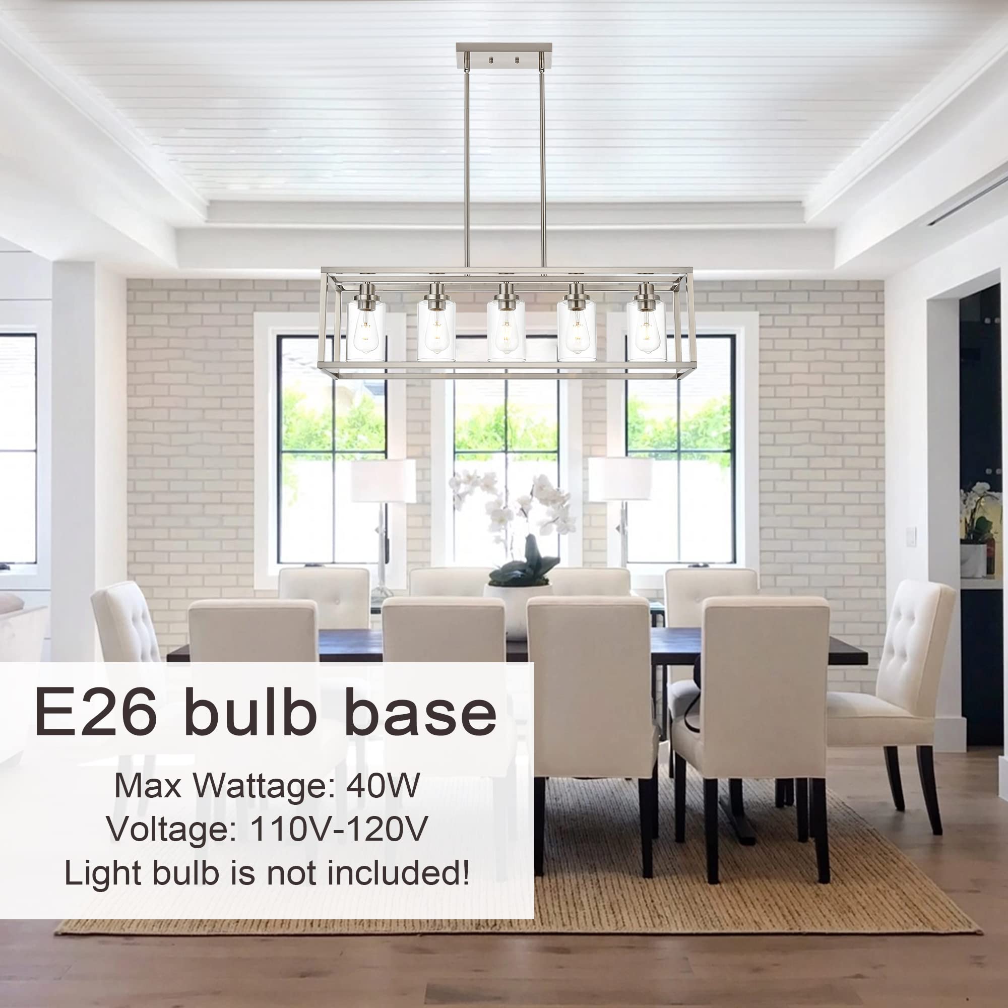 MELUCEE 5-Light Pendant Lighting Fixture, Brushed Nickel, Metal, 36.2 inches, Modern Chandelier for Dining Room, Kitchen, Living Room