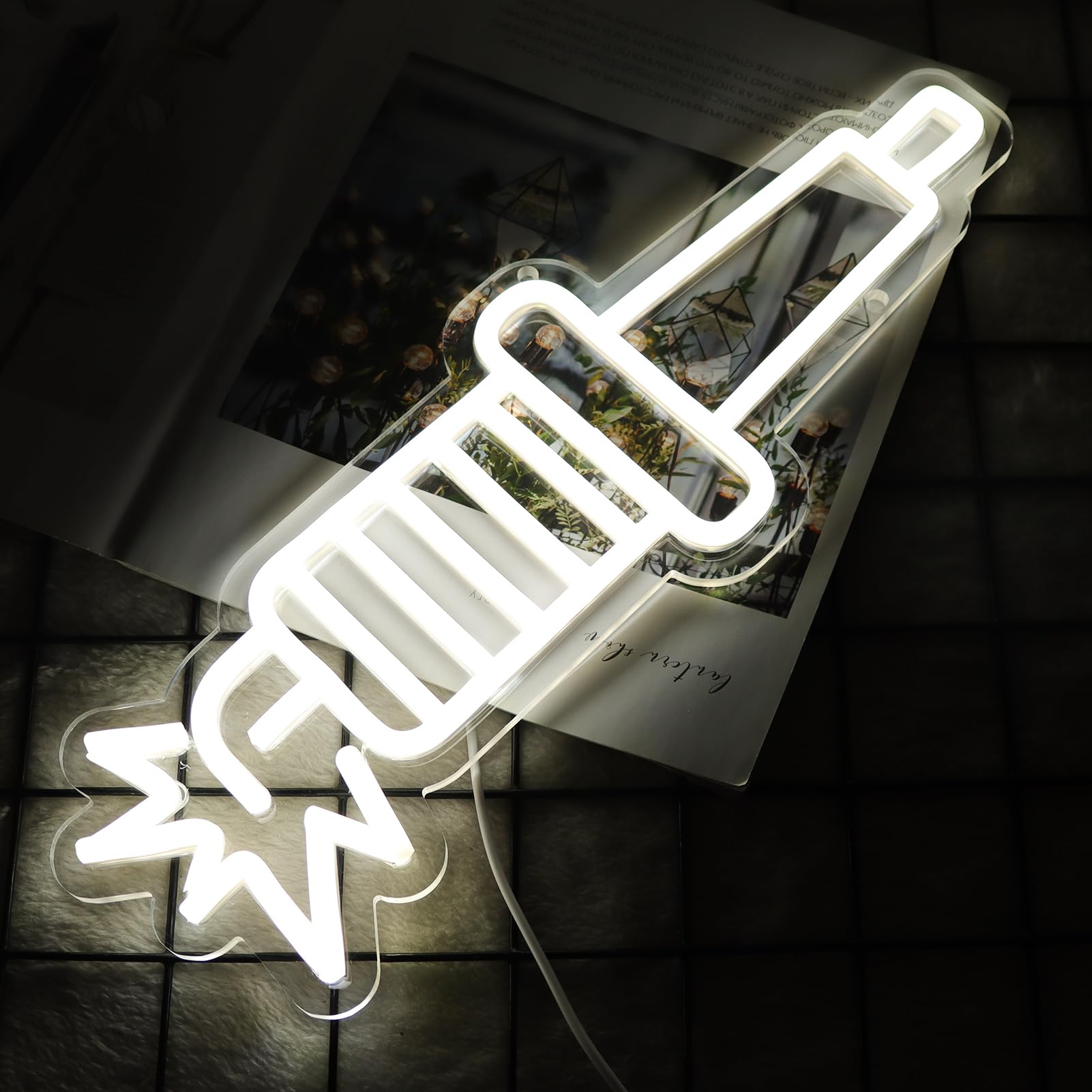 JFLLamp Neon Wall Decor Sign - Spark Plugs Design, 15.7x5.9 Inch, LED Light, Glass Material, Ideal for Bedroom and Garage