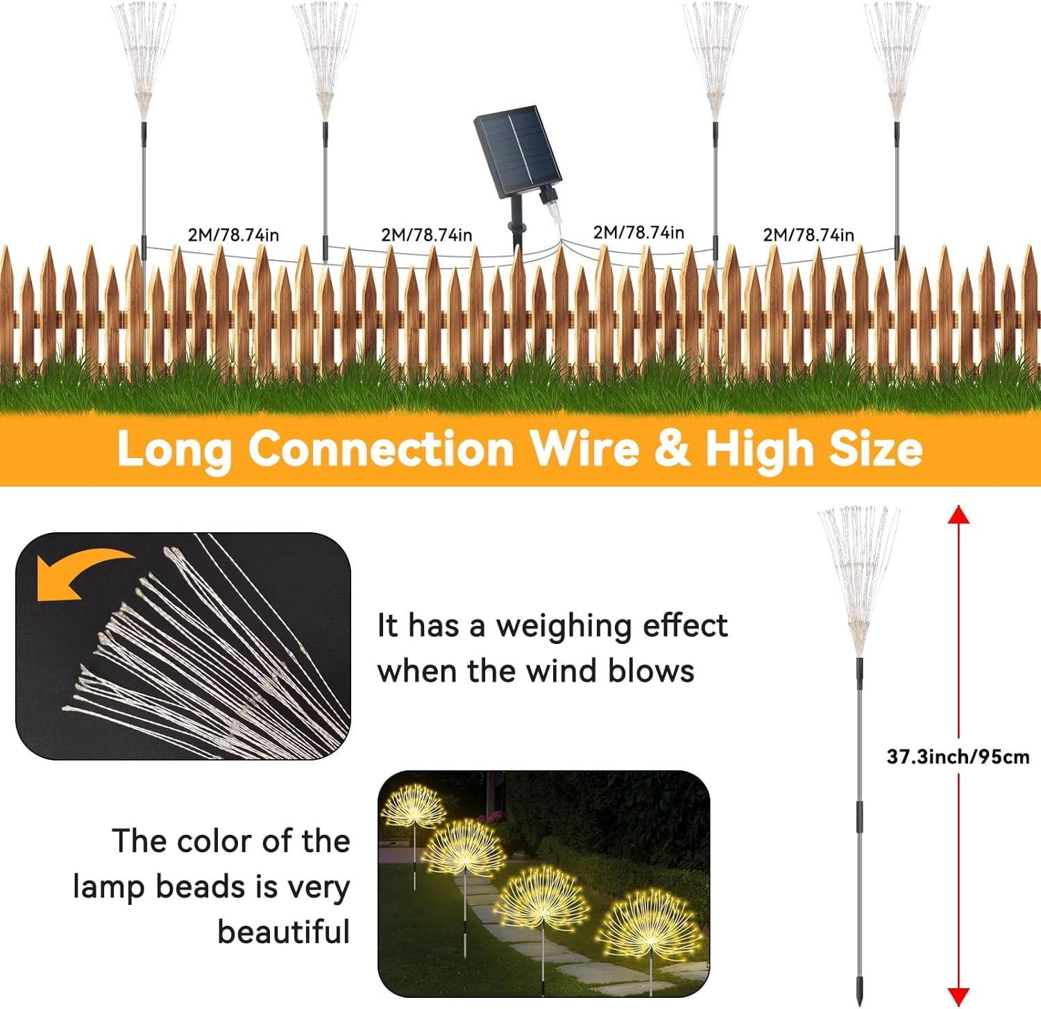 Slyuexu Solar Garden Lights, 480 LED Firework Lights, 4 Pack, Warm White, Waterproof, 8 Lighting Modes, Model YF0003