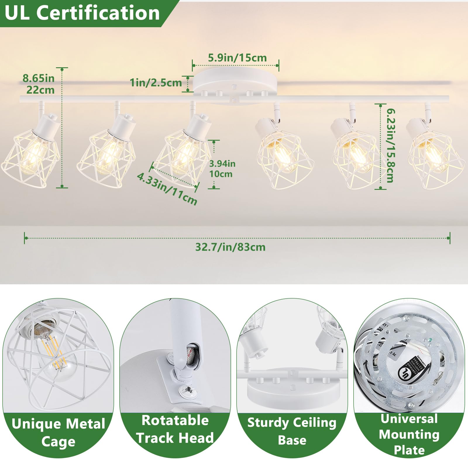 Baocuz 6-Lights White Semi Flush Mount Ceiling Light With Geometric Metal Cage  Modern Kitchen Track Lighting Fixtures Ceiling  Rotatable Close To Ceiling Lamp For Entryway  Living Room  Hallway