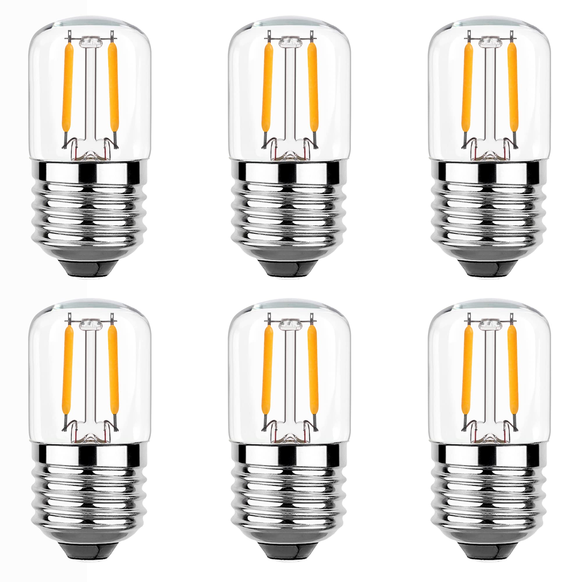 Genixgreen Low Watt Light Bulb, LED Night Light Bulb 10W Equivalent,T28 1 Watt Tiny LED Fridge Bulb Decorative Edison Bulb, E26 Medium Screw Base,Warm White 2700k, CRI 80+, 100lm, Pack of 6