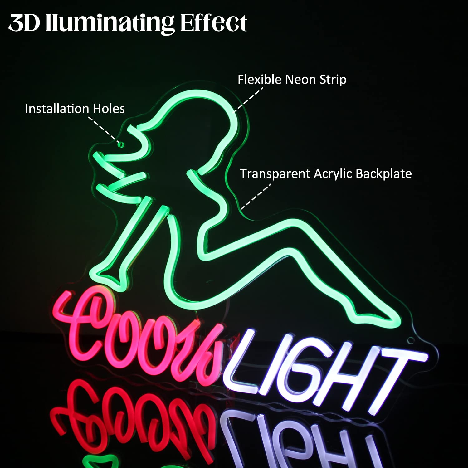 CKTBLEY Neon Sign - LED Wall Art for Bar Decor, 16.5inx12.6in, Green, Model CC-Green Woman