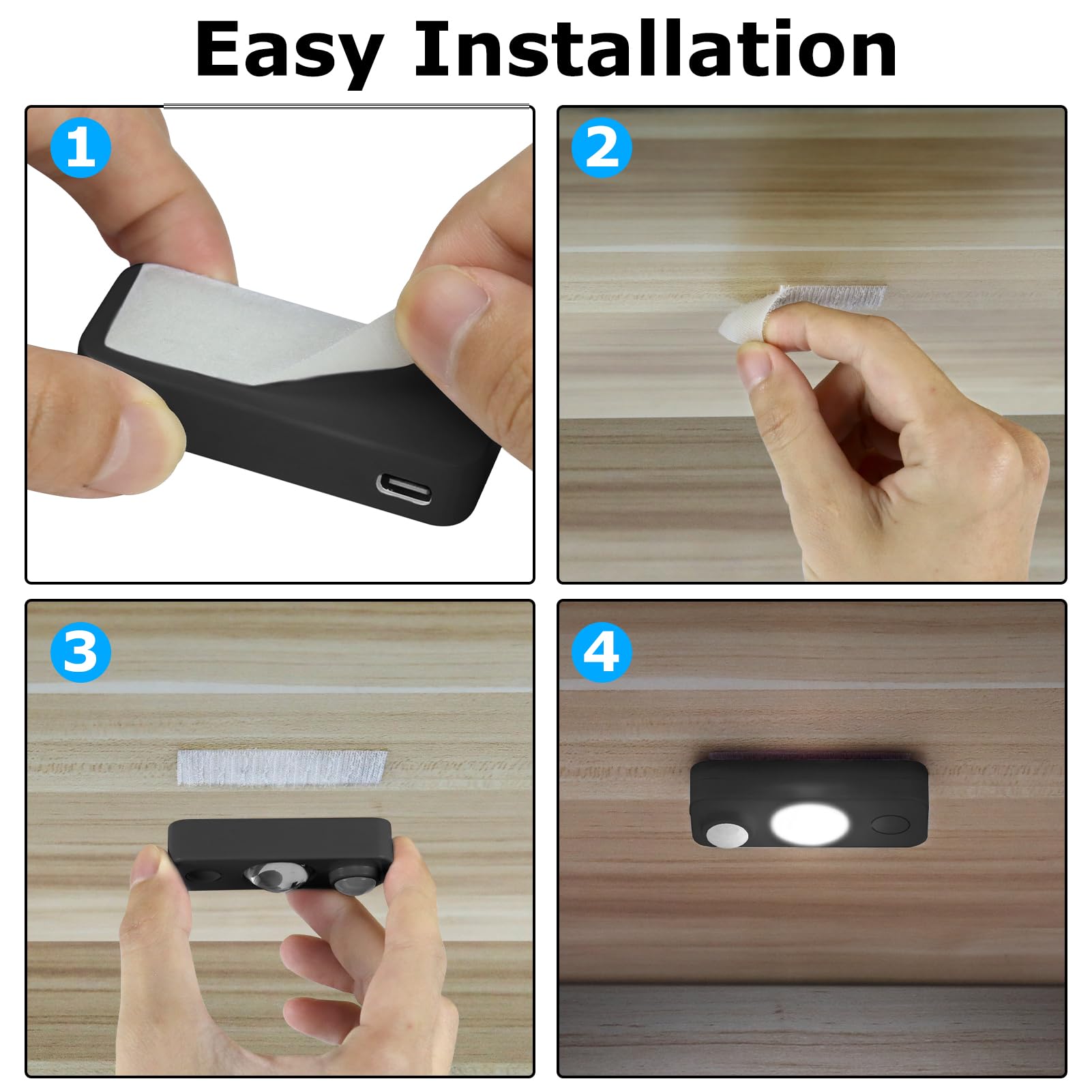 NIEGNOWOO LED Motion Sensor Puck Lights, Rechargeable, Warm White, 4 Pack, Model HS-CGD-WW-4P-US