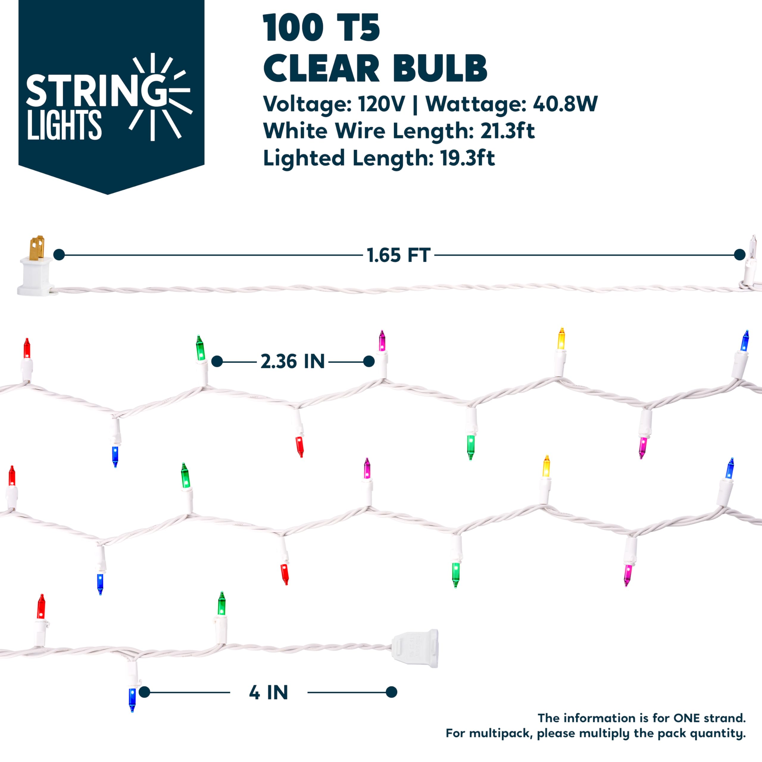 Joiedomi Christmas String Lights, 200 Mini Multicolor Fairy Lights, 42.6Ft White Wire, Indoor Lighting Decor For Holiday Parties