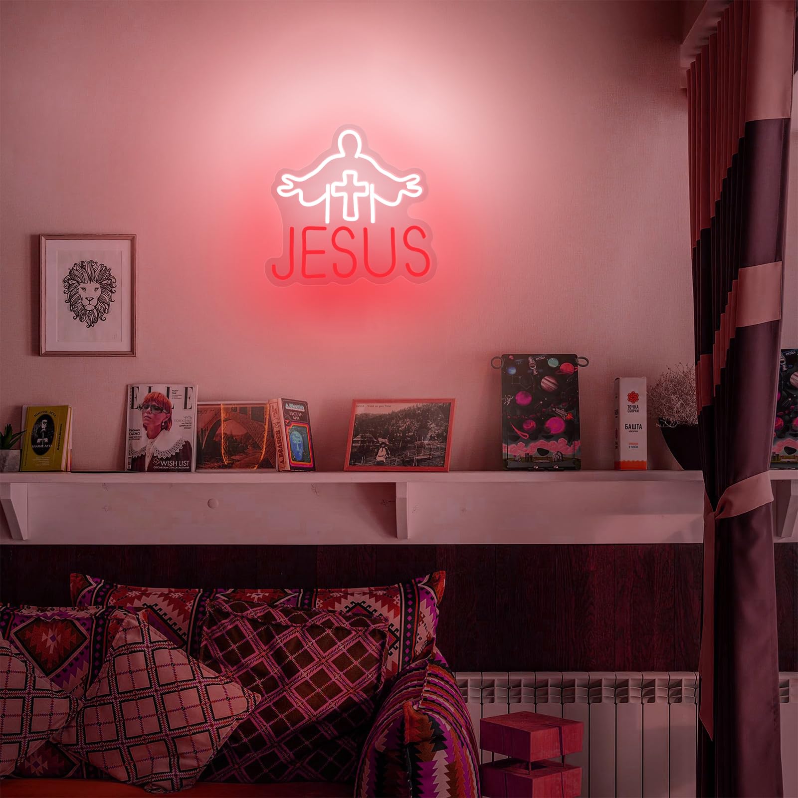 Moodlion Cross Jesus Christmas Neon Sign For Wall Decor Studio Room Led Lights, Jesus Saves Decor Neon Signs Aesthetic Operated