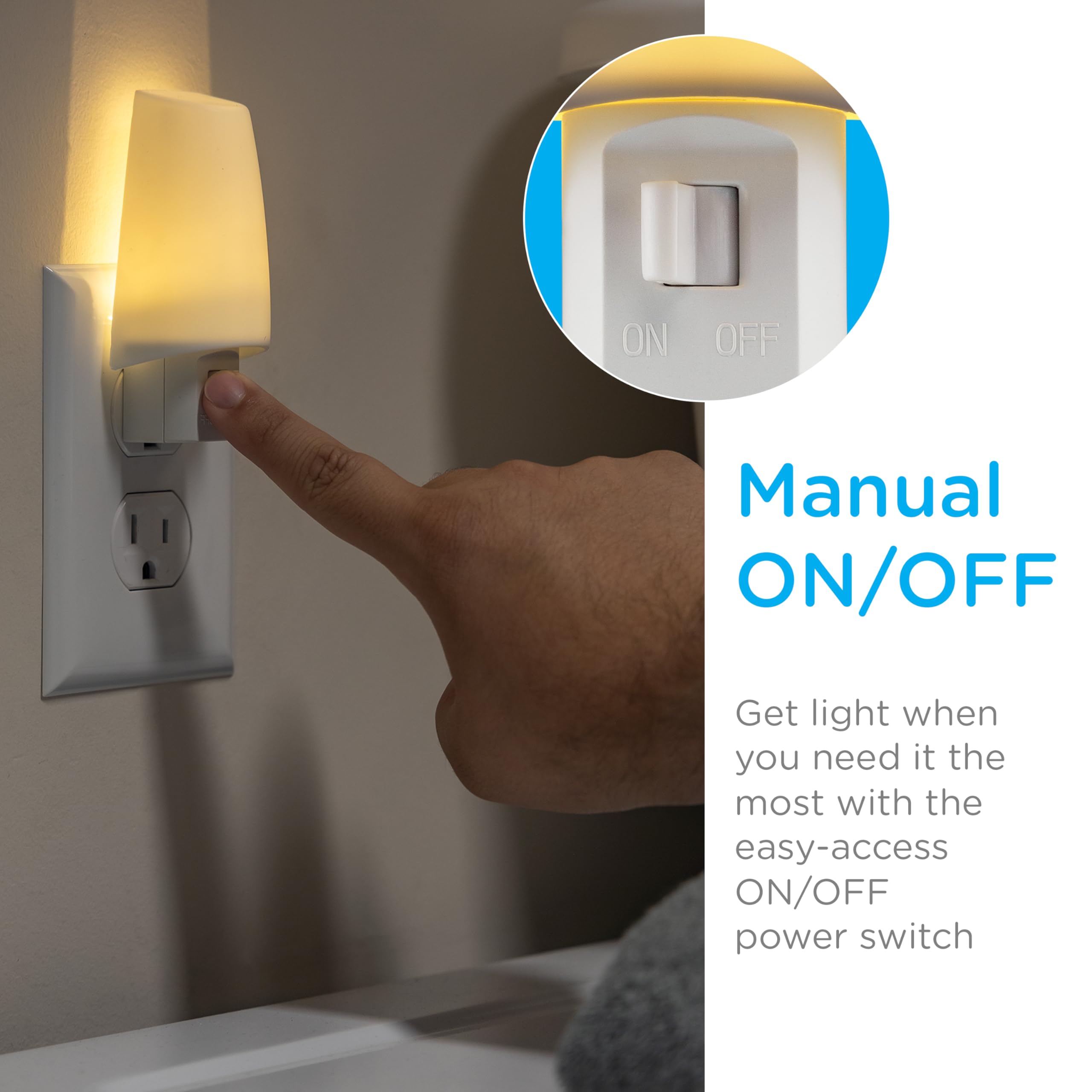 Lights By Night LED Night Light, Plug-in Manual On/Off, Warm White, Amber Shade, Model 44941, Ideal for Bedroom, Bathroom, Nursery