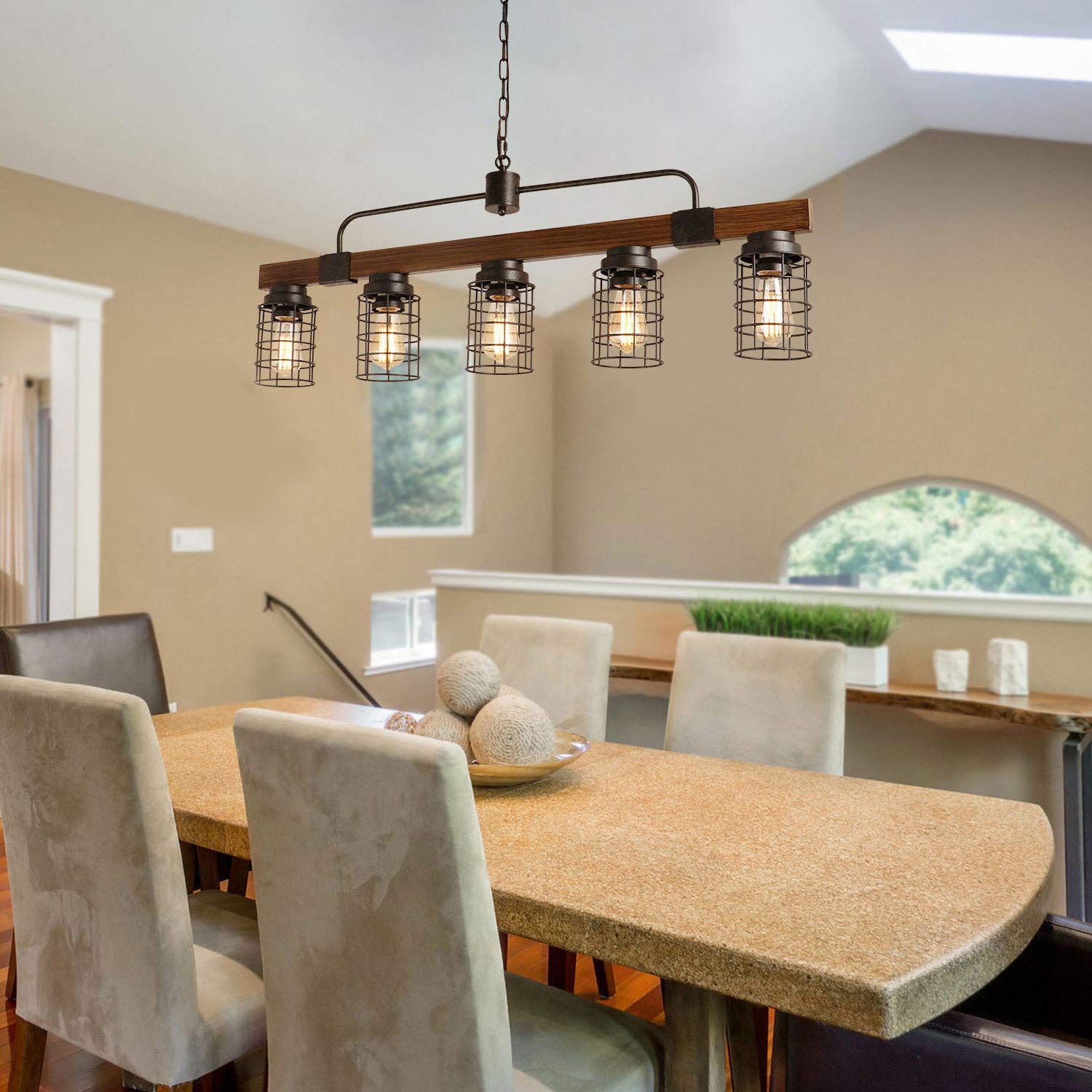 Giluta 5-Light Industrial Kitchen Island Light, Rustic Metal Mesh Chandelier, Model C0089, Perfect for Dining Room and Living Room