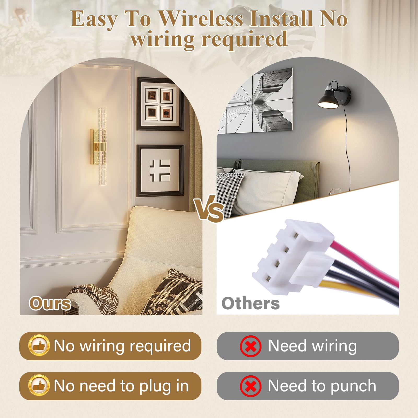 Camuucci Battery Operated Gold Wall Sconce 12000Mah Rechargeable Battery Powered Wall Lighting Indoor Not Hardwired Remote Contr